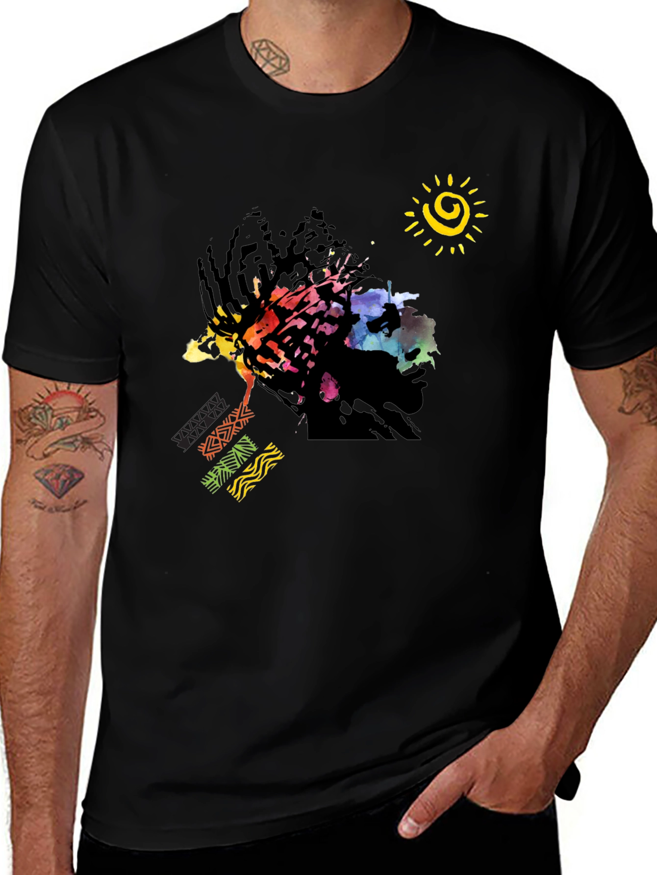 Abstract Afro Art Graphic T-Shirt - Black