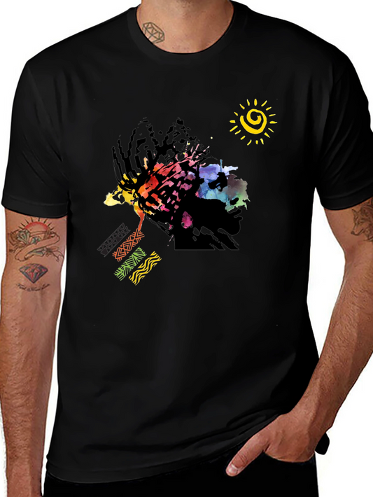 Abstract Afro Art Graphic T-Shirt - Black