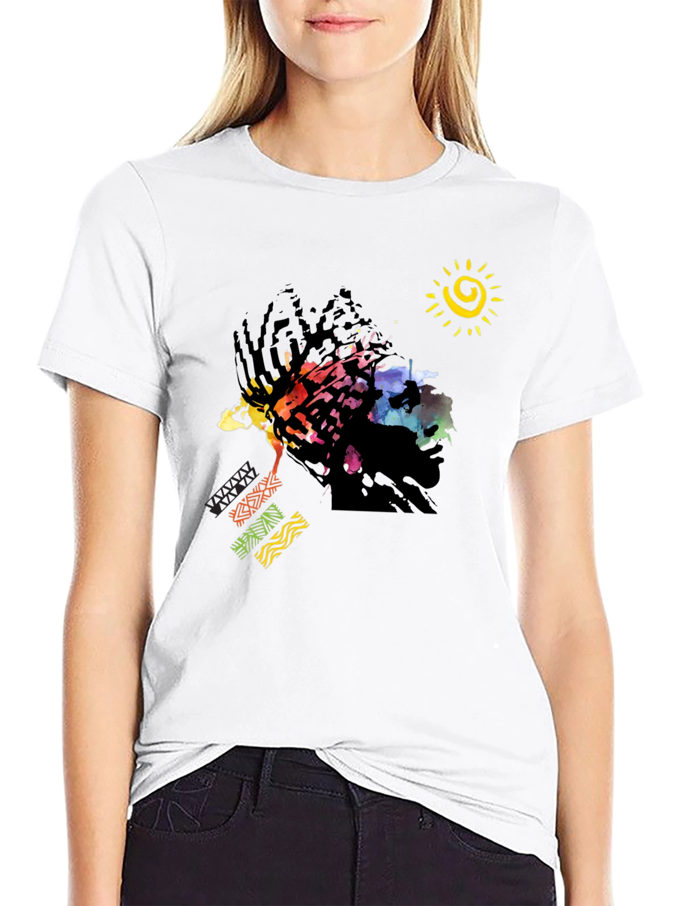 Abstract Afro Art Graphic T-Shirt - Black