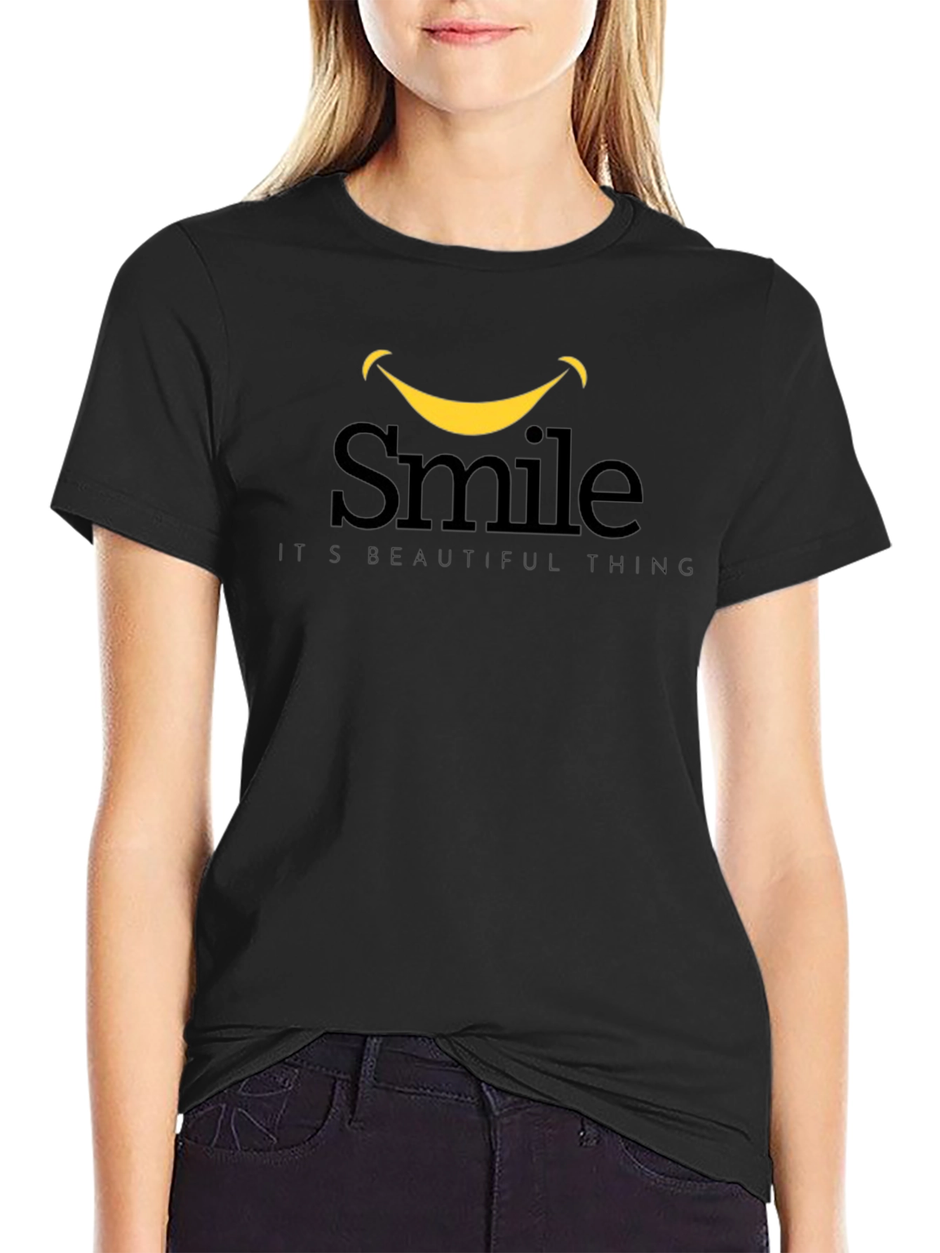 Smile Graphic Print Black T-Shirt