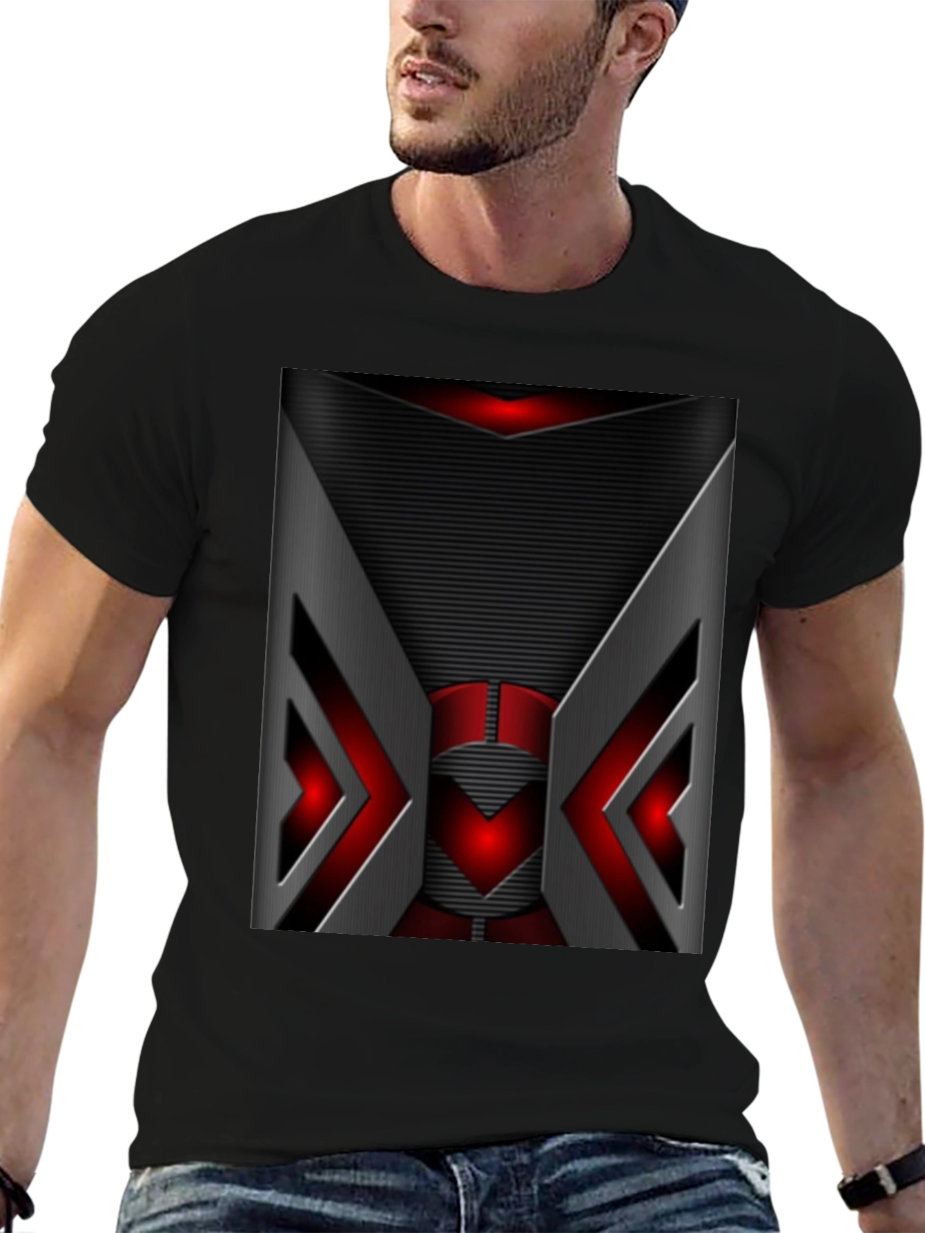 Futuristic Red & Gray Graphic T-Shirt