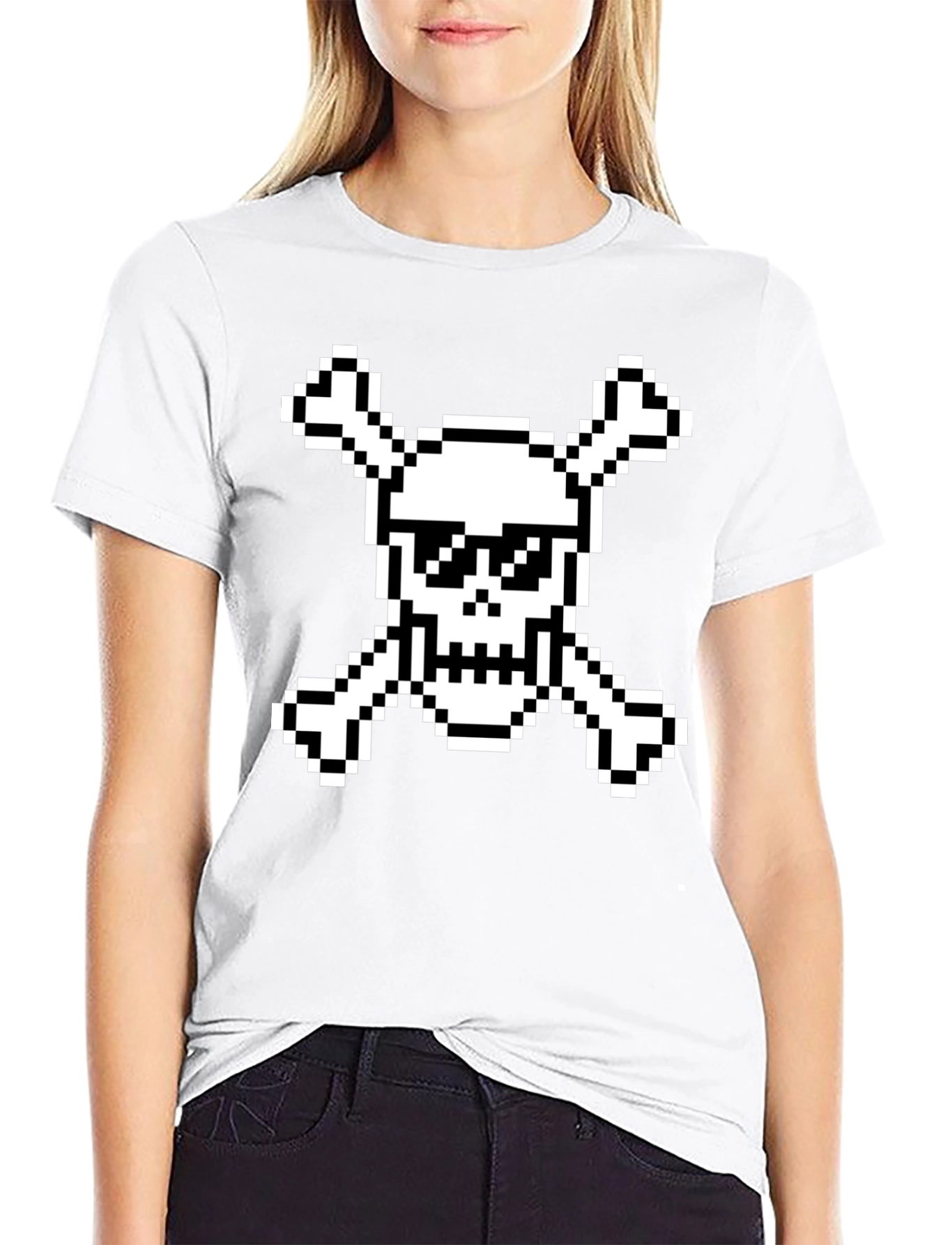 Pixel Pirate Skull & Crossbones Black Graphic Tee