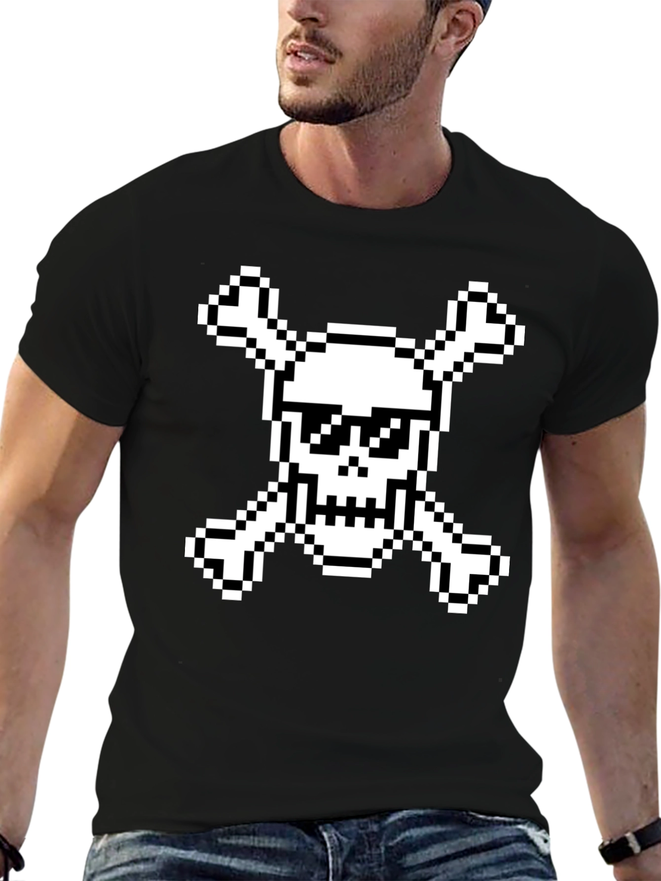 Pixel Pirate Skull & Crossbones Black Graphic Tee
