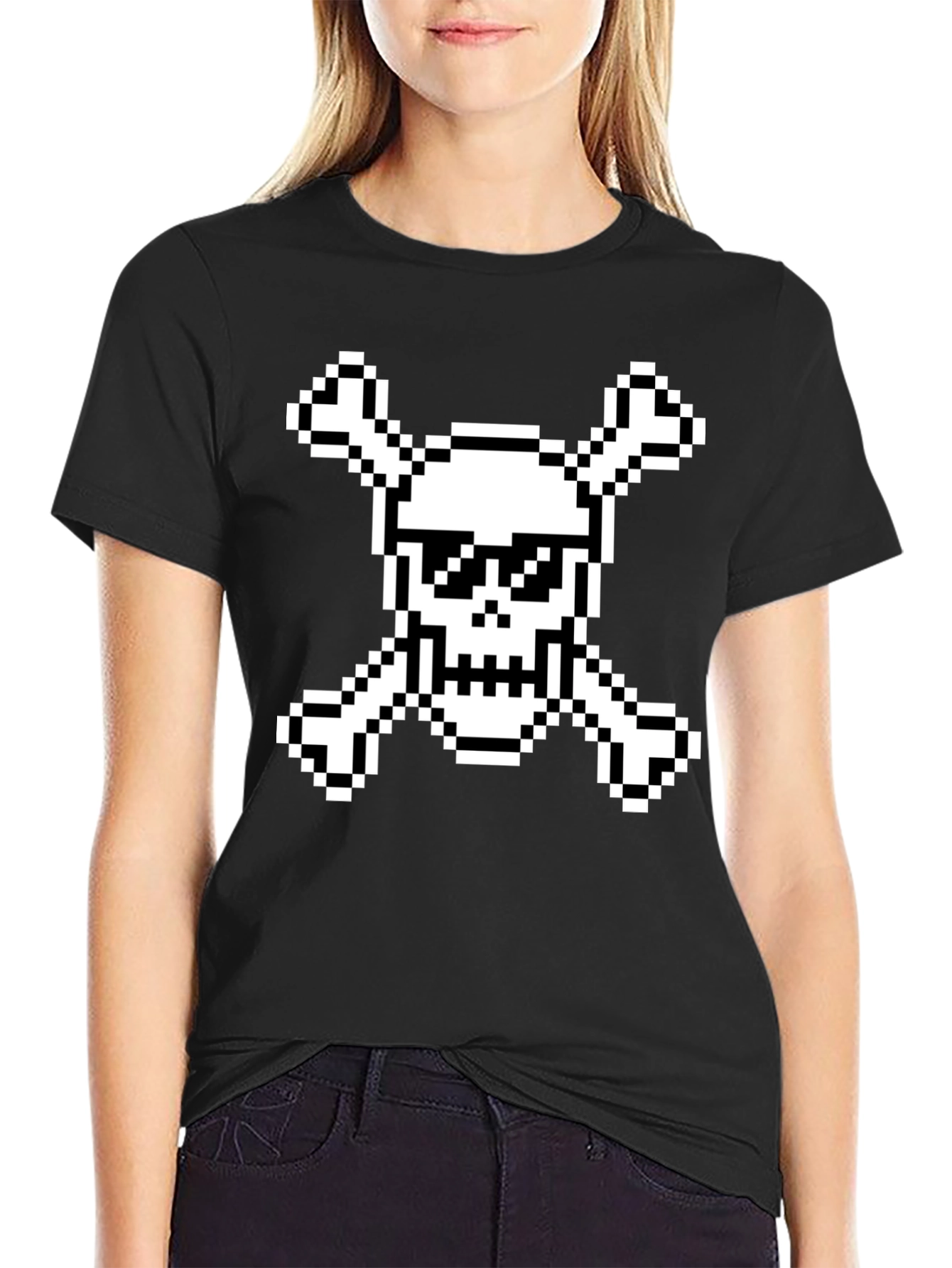 Pixel Pirate Skull & Crossbones Black Graphic Tee