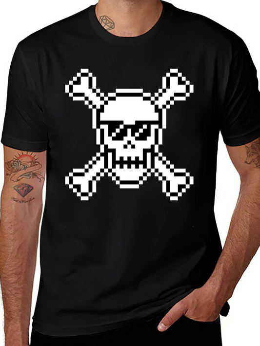 Pixel Pirate Skull & Crossbones Black Graphic Tee