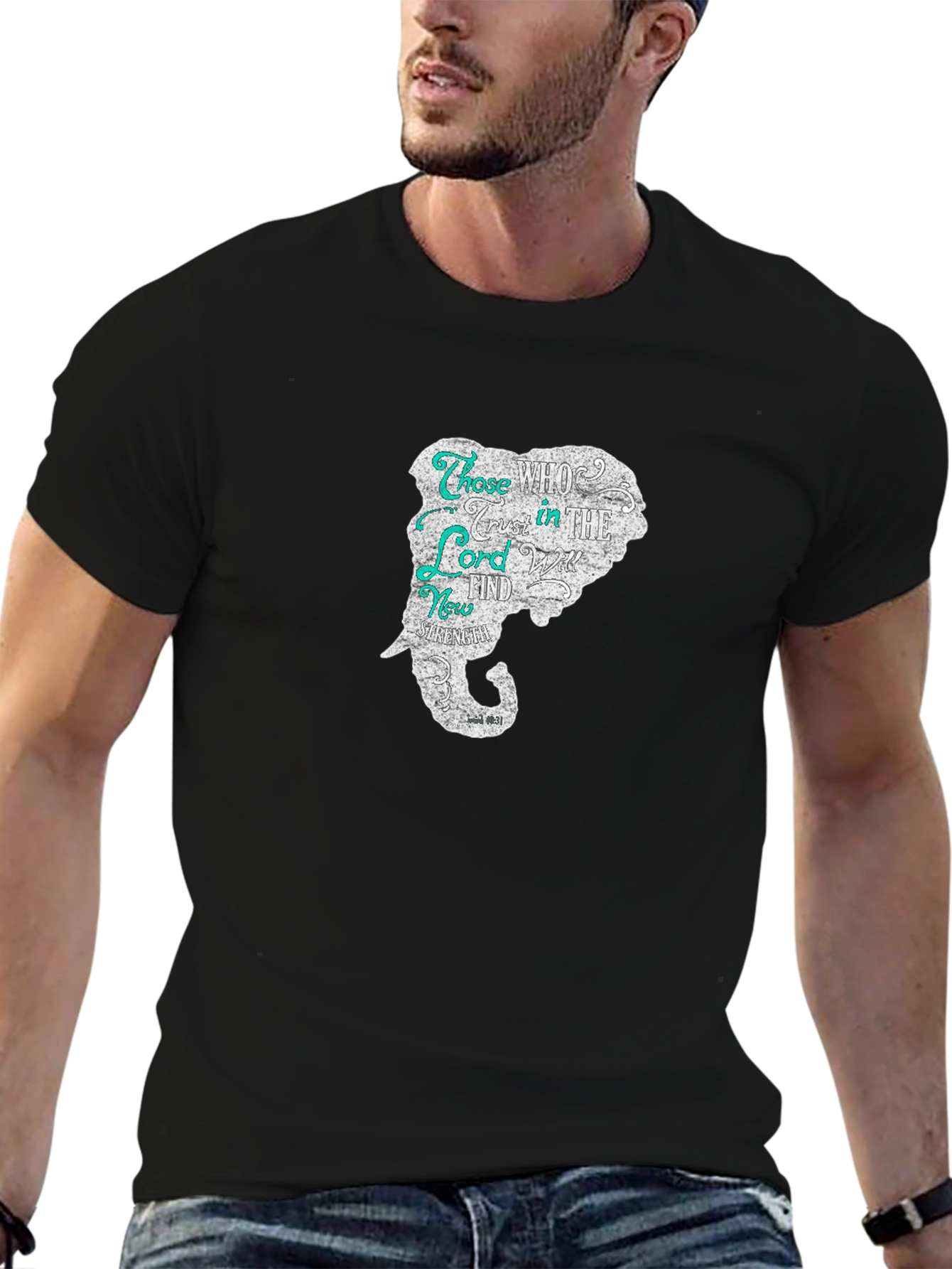 Elephant Scripture Graphic Print T-Shirt