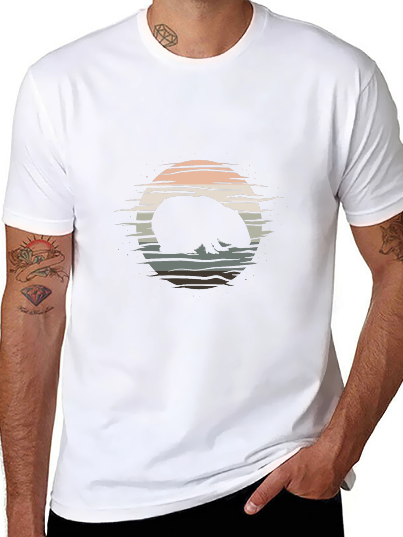 Retro Sunset Beaver Graphic T-Shirt - Soft Cotton Tee