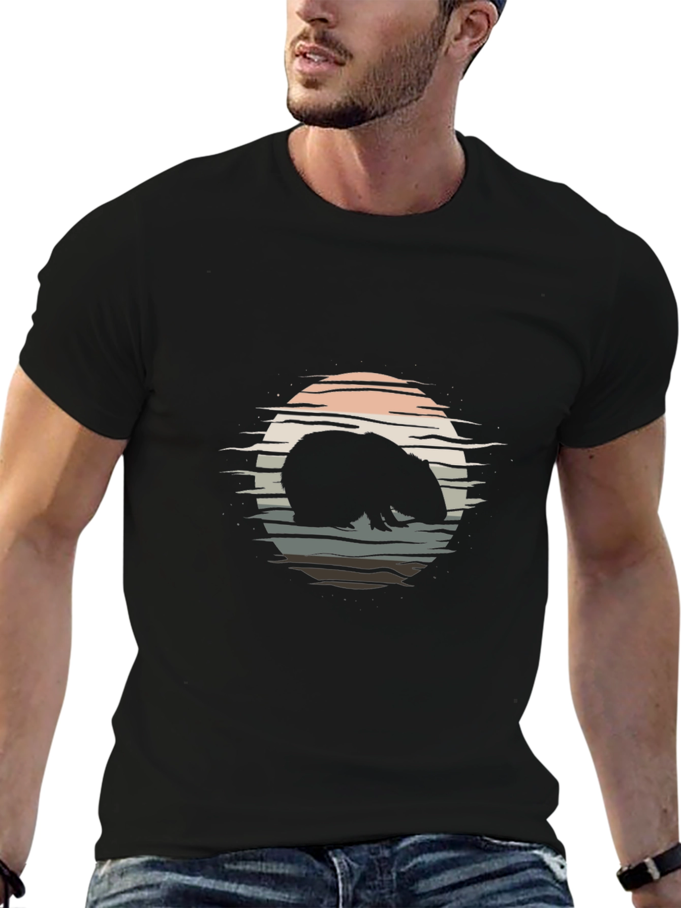 Retro Sunset Beaver Graphic T-Shirt - Soft Cotton Tee