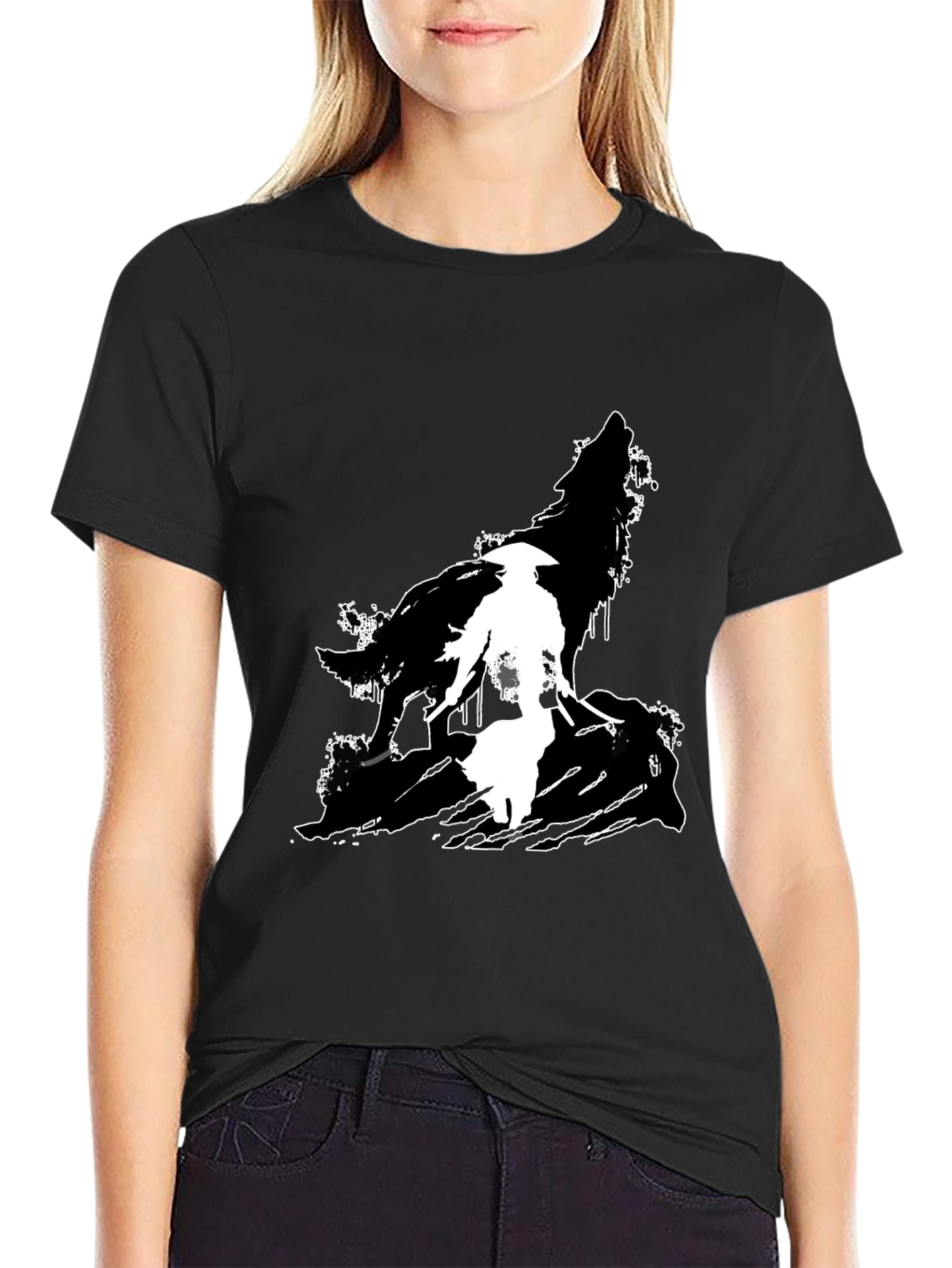 Wolf Silhouette Graphic T-Shirt - Black