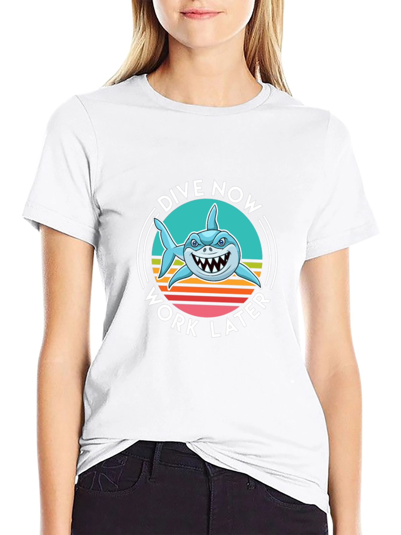 Dive Now Work Later Shark Graphic Tee