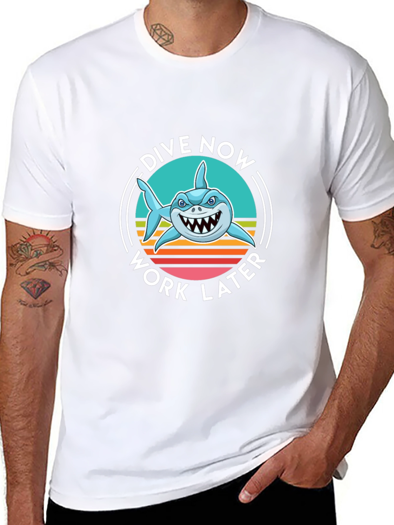 Dive Now Work Later Shark Graphic Tee