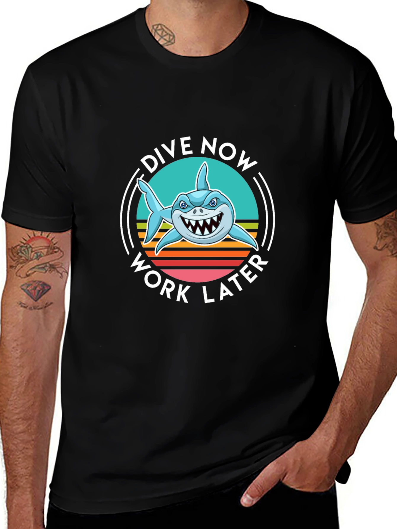 Dive Now Work Later Shark Graphic Tee