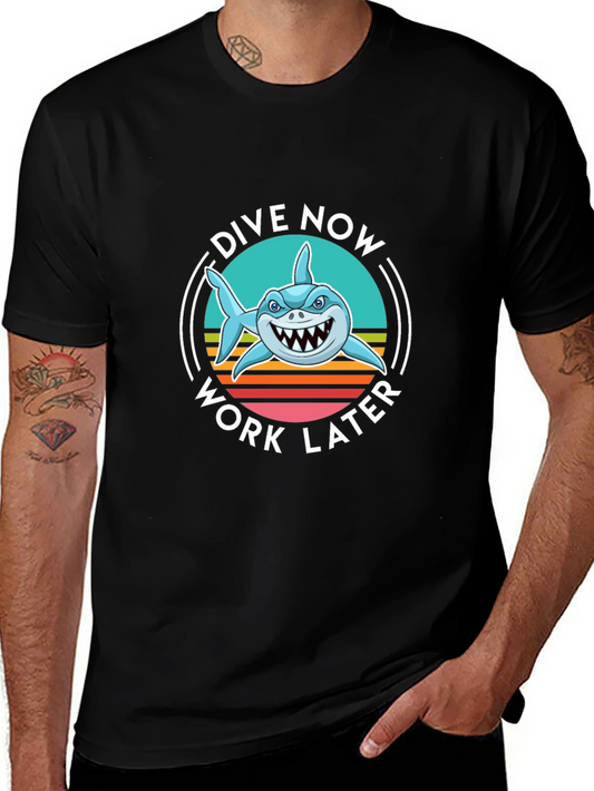 Dive Now Work Later Shark Graphic Tee