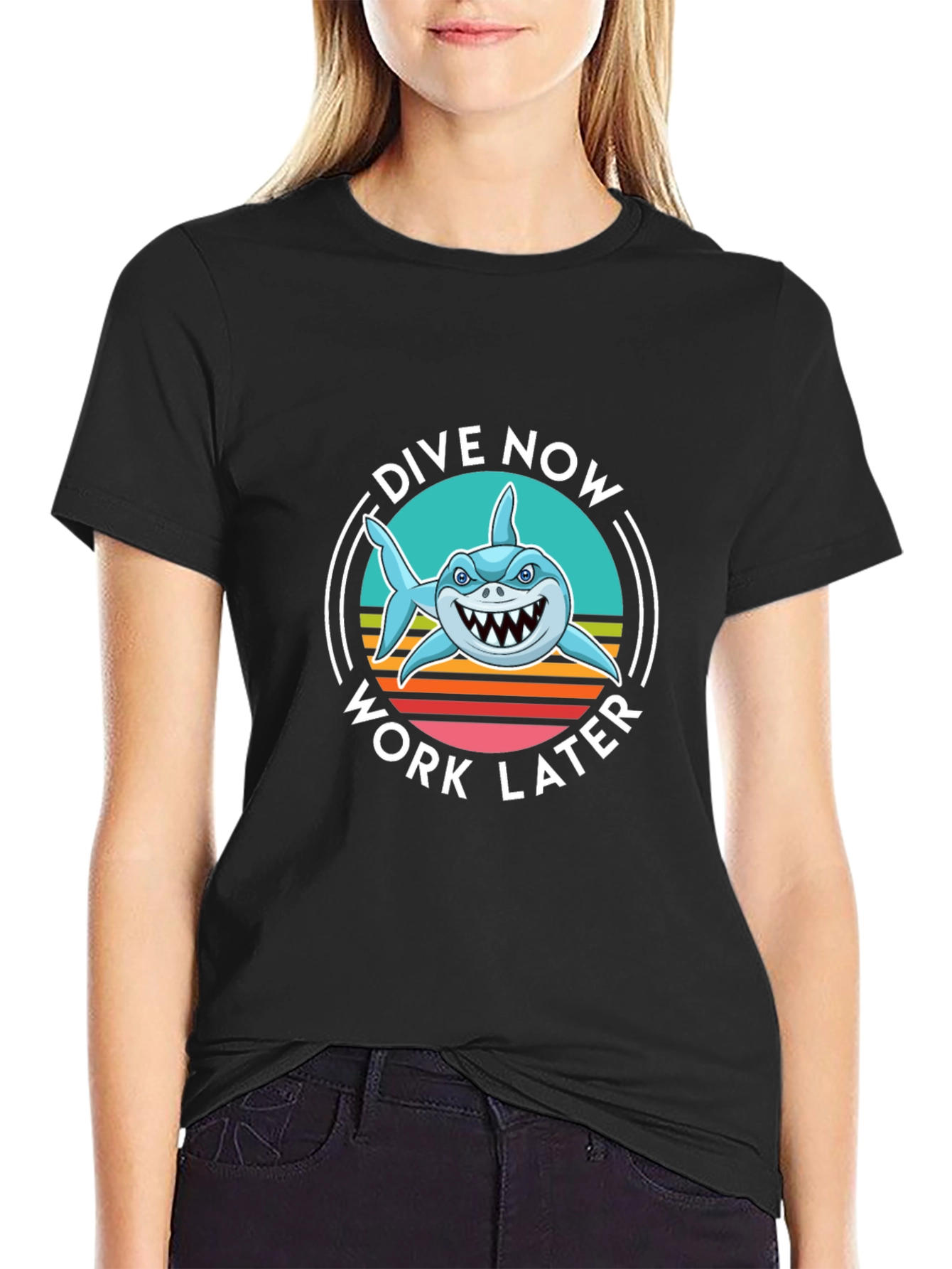 Dive Now Work Later Shark Graphic Tee