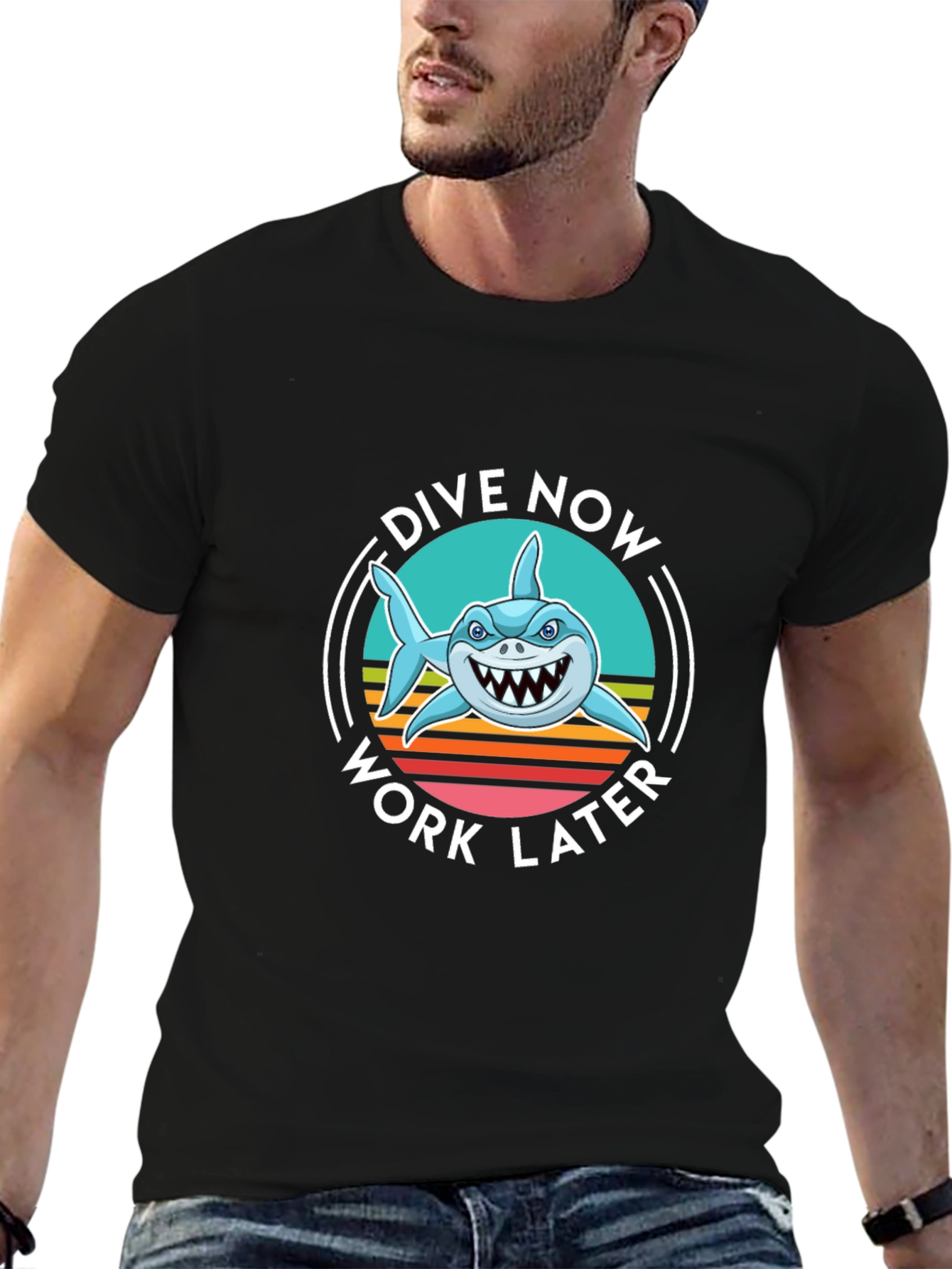 Dive Now Work Later Shark Graphic Tee