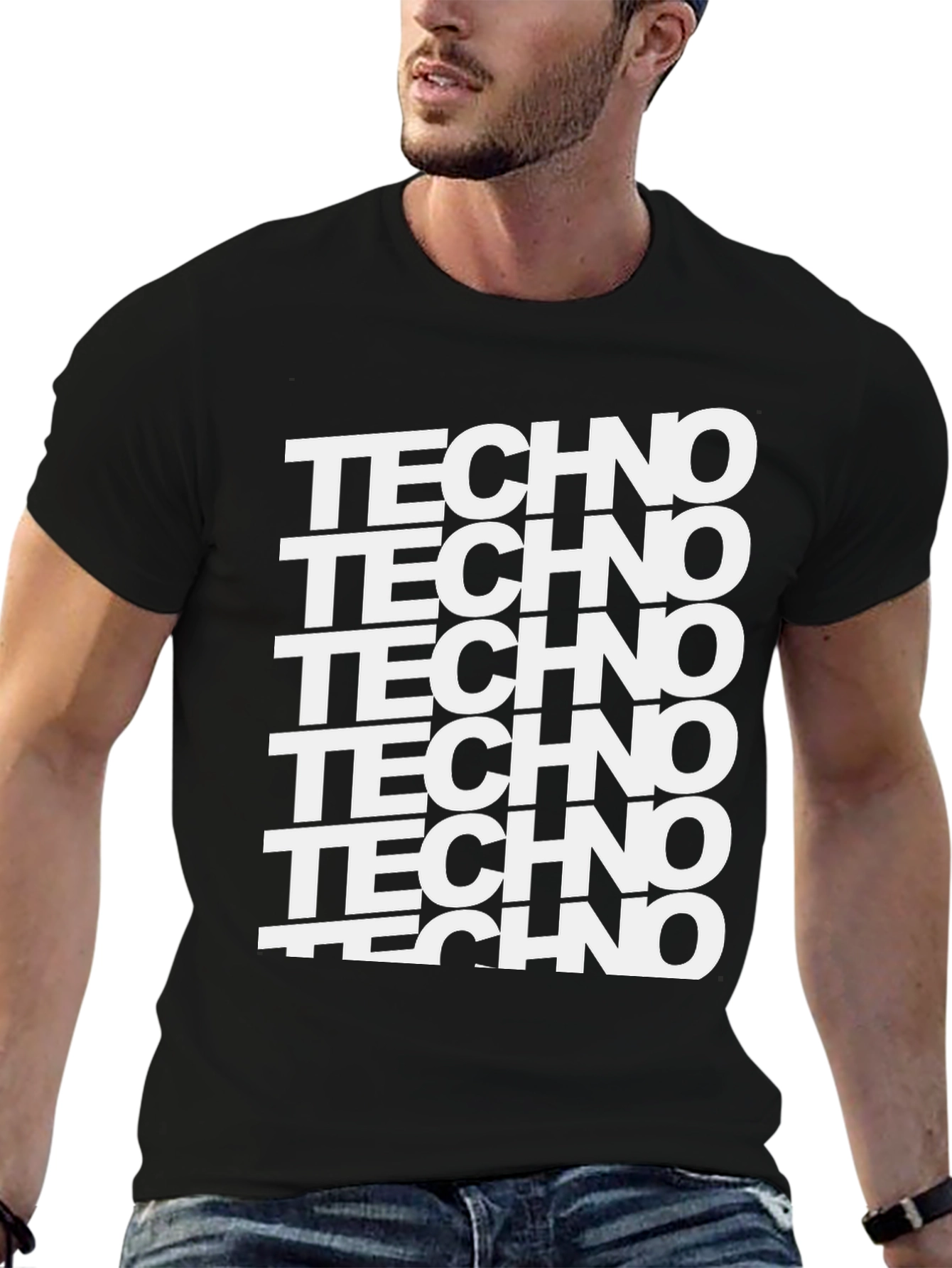 Techno Graphic Print Black T-Shirt