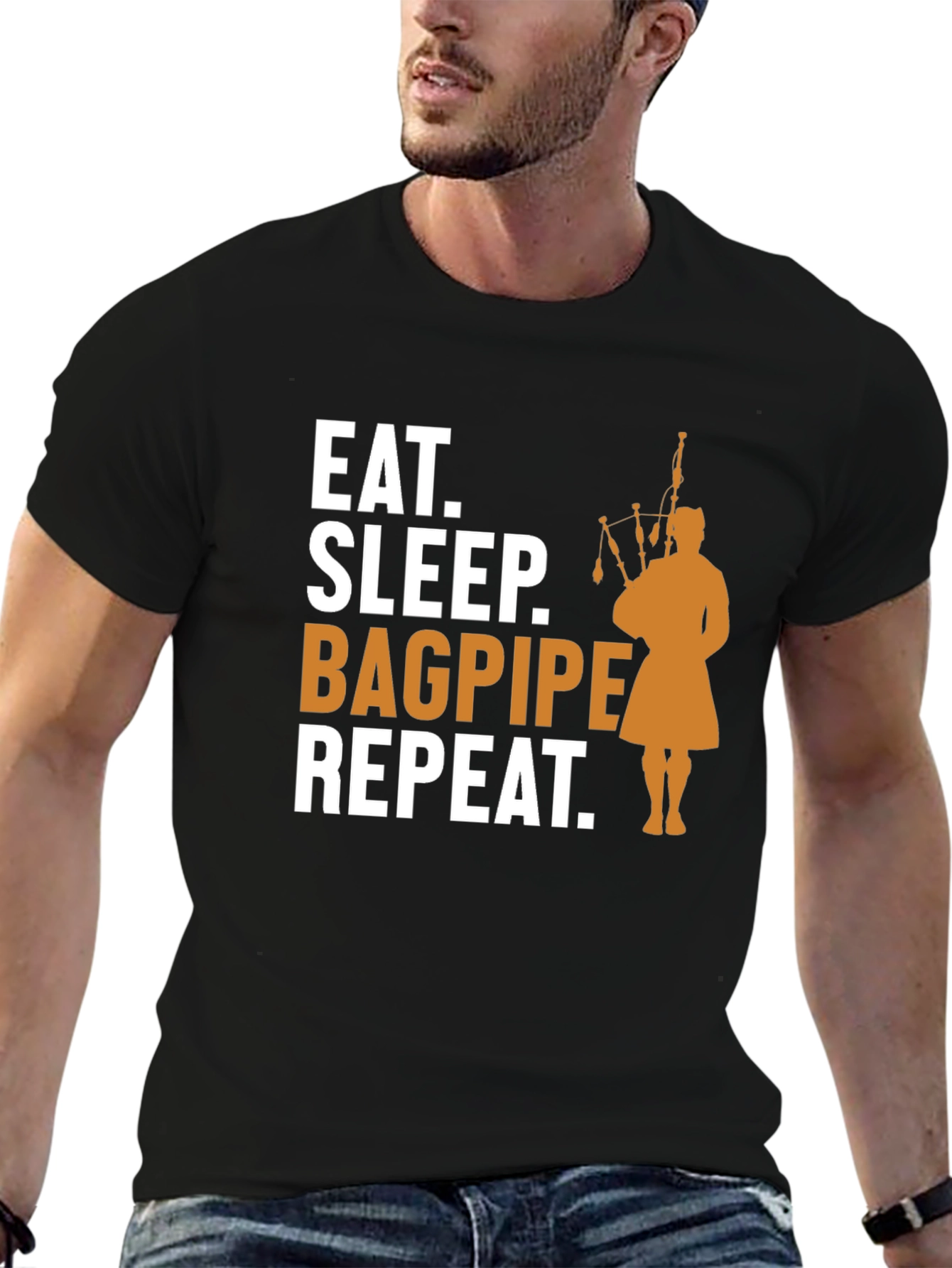 Eat Sleep Bagpipe Repeat T-Shirt - Black