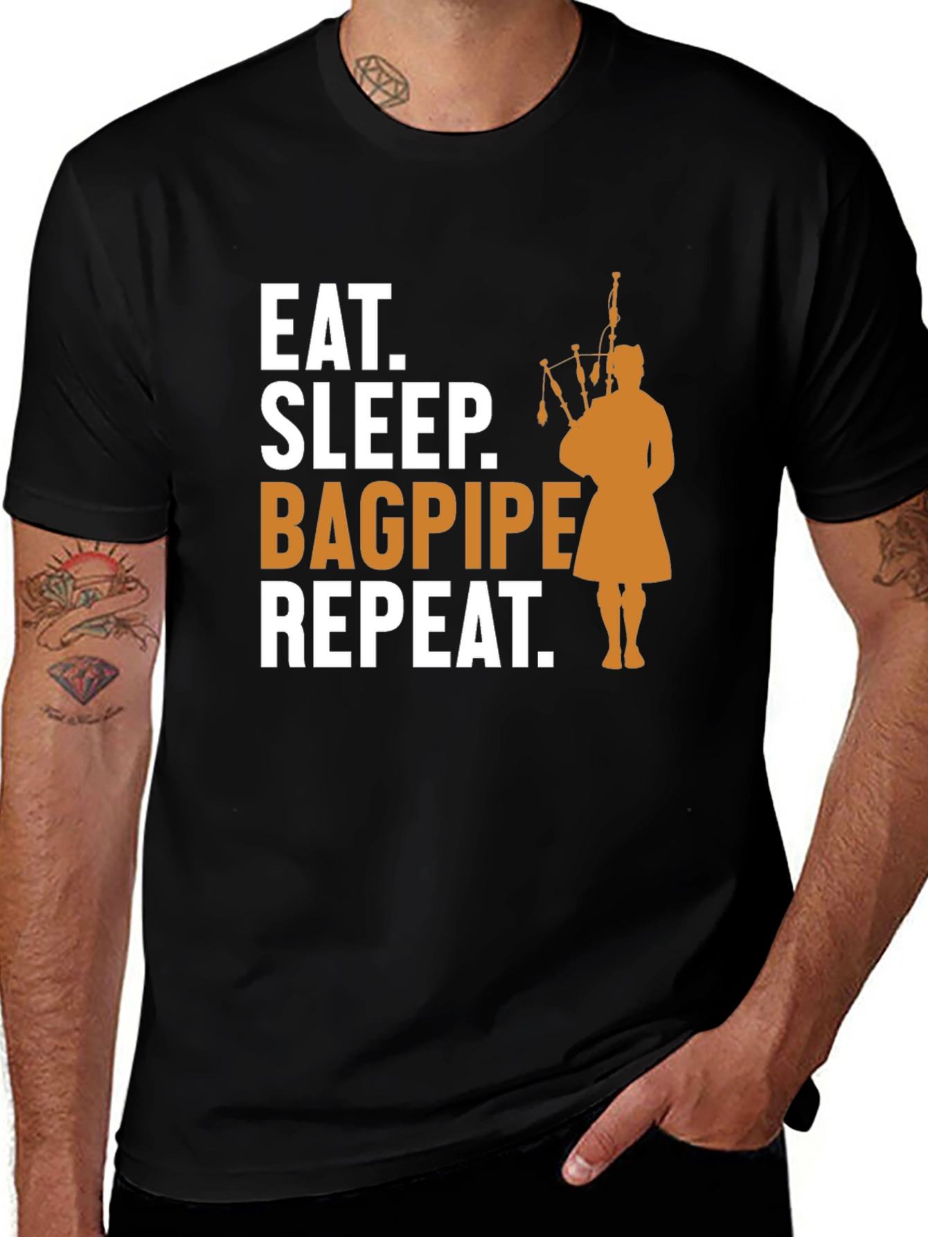 Eat Sleep Bagpipe Repeat T-Shirt - Black