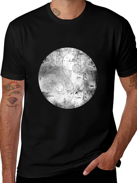 Yin Yang Distressed Graphic Black T-Shirt