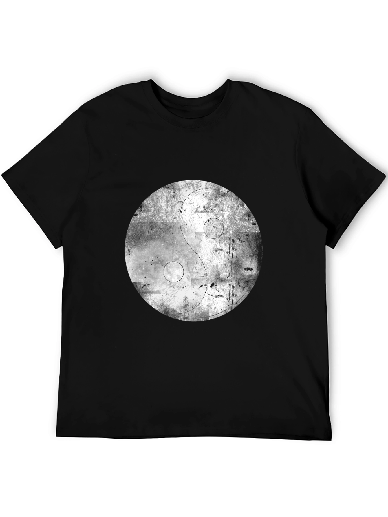 Yin Yang Distressed Graphic Black T-Shirt