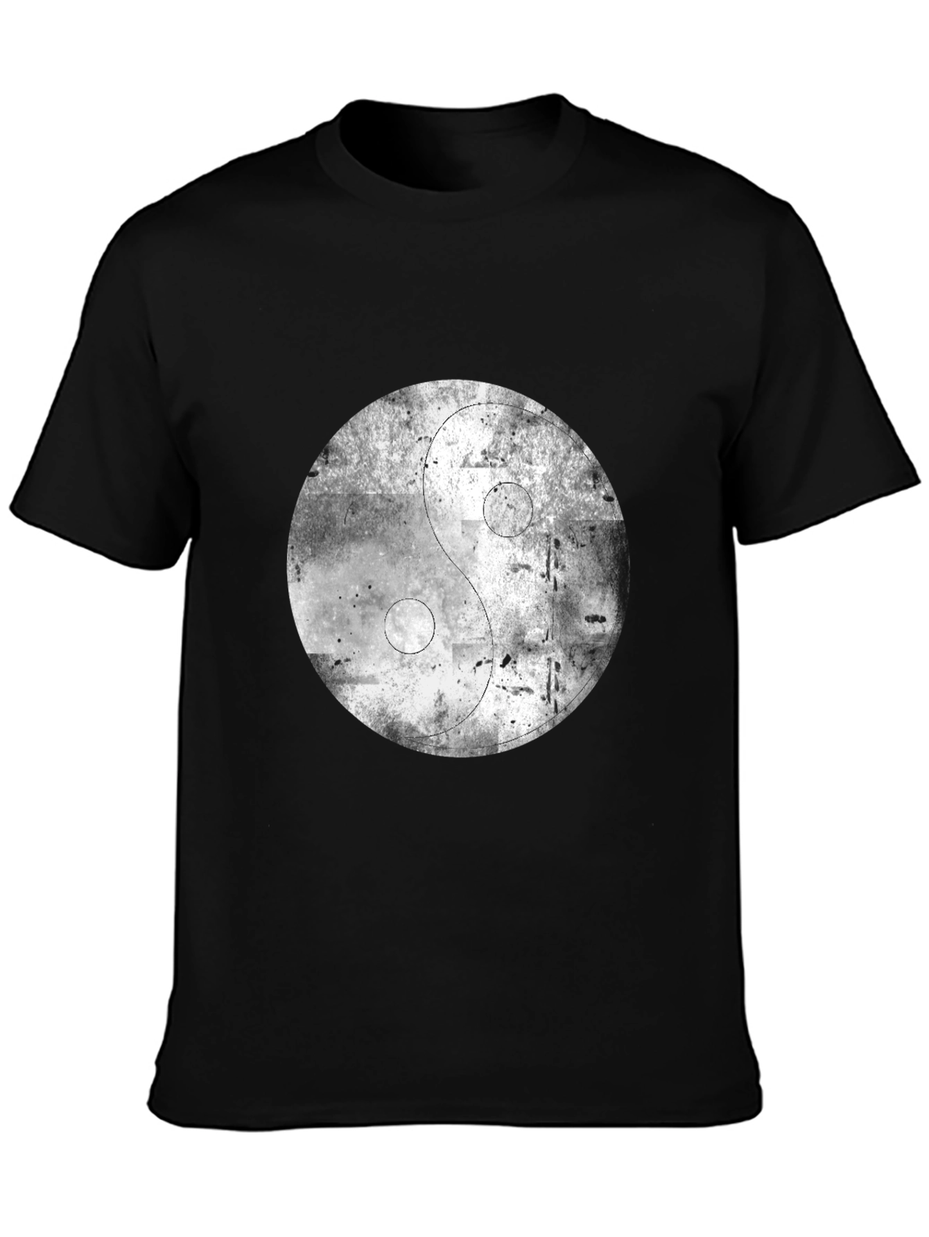 Yin Yang Distressed Graphic Black T-Shirt
