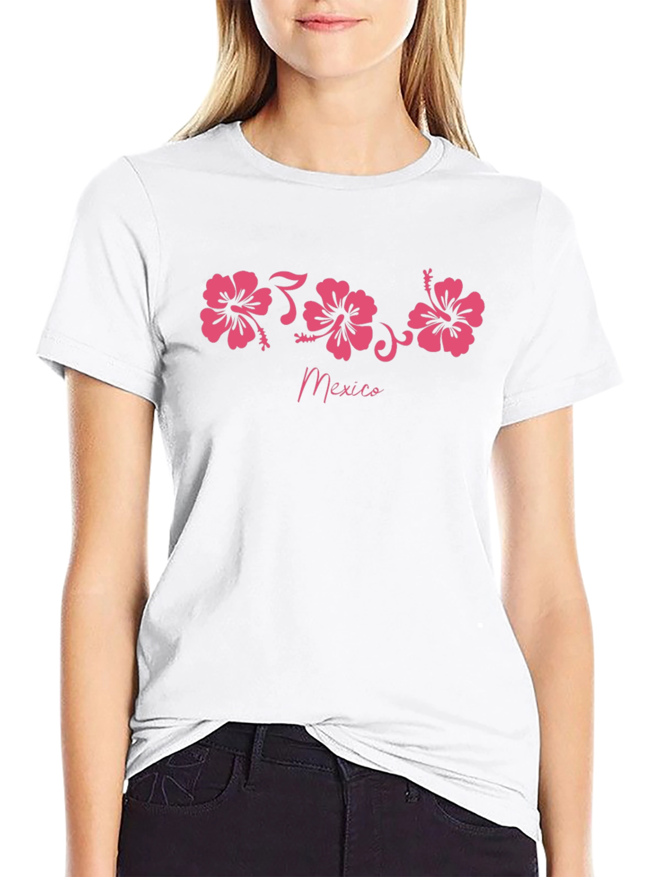 Mexico Hibiscus Flower Black T-Shirt