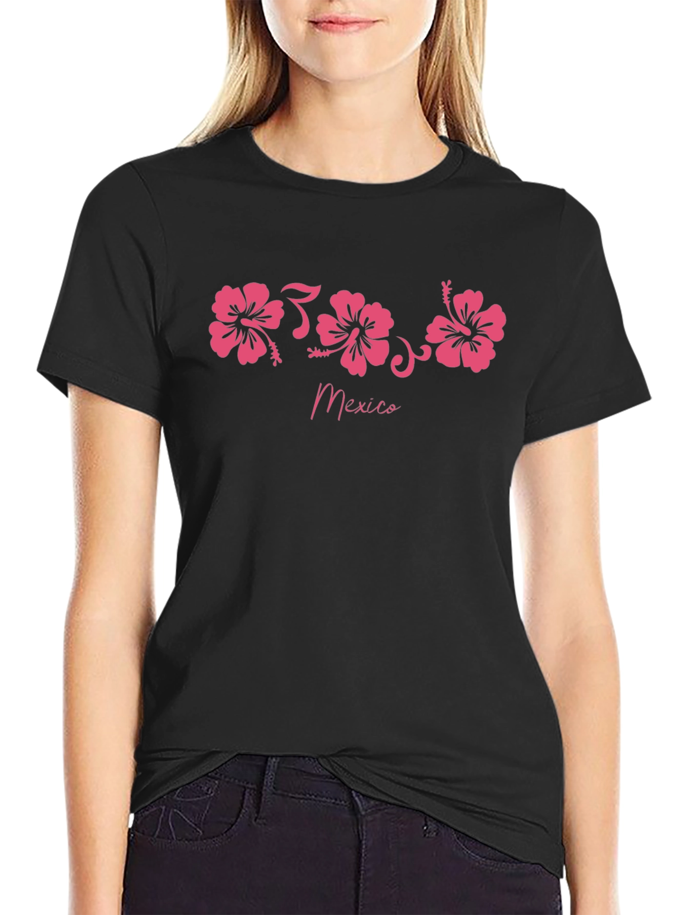 Mexico Hibiscus Flower Black T-Shirt