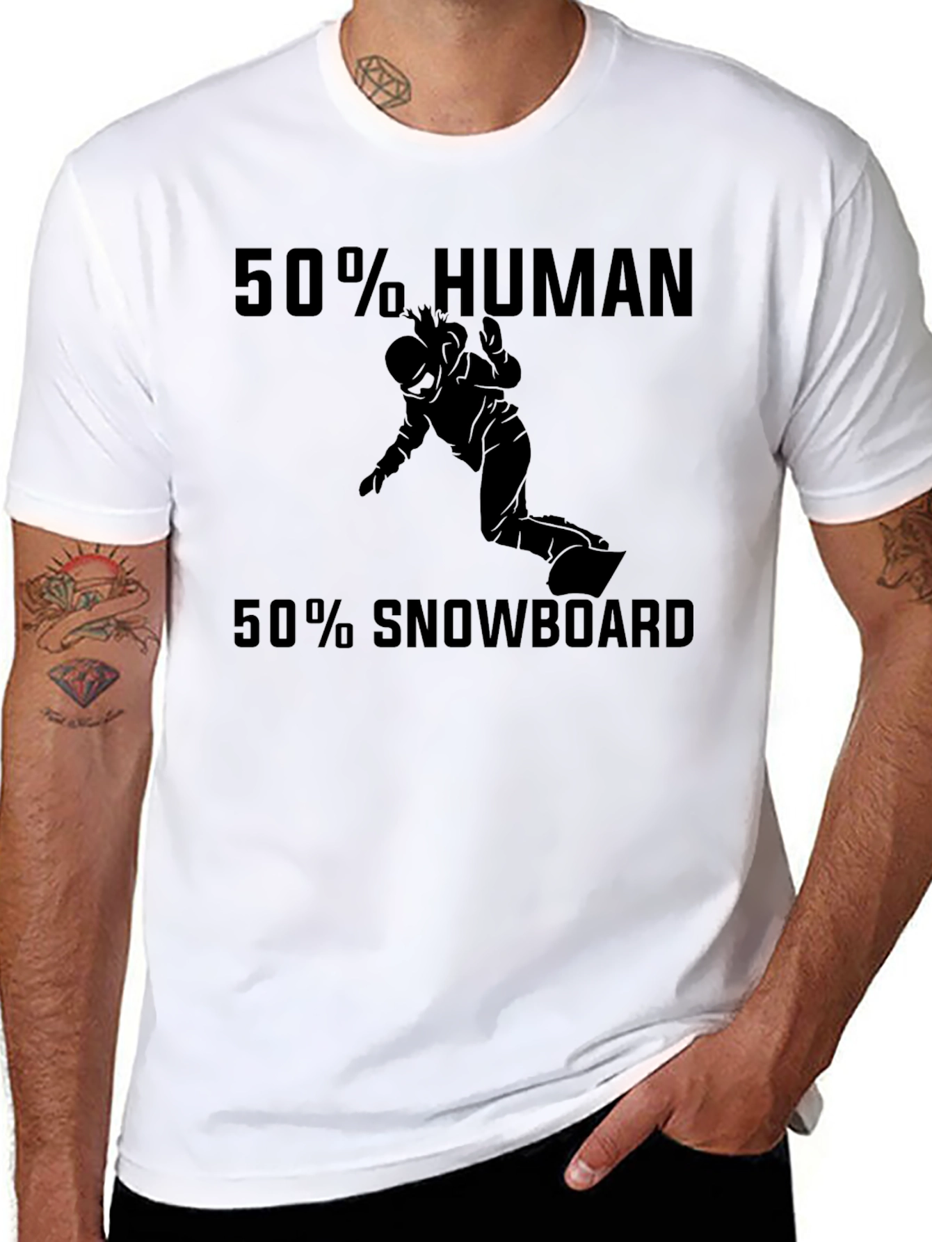 Funny Snowboarding T-Shirt: 50% Human 50% Snowboard