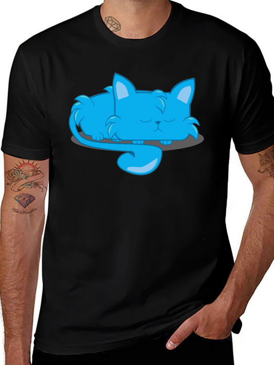 Sleeping Blue Cat Graphic Tee - Comfort Black T-Shirt