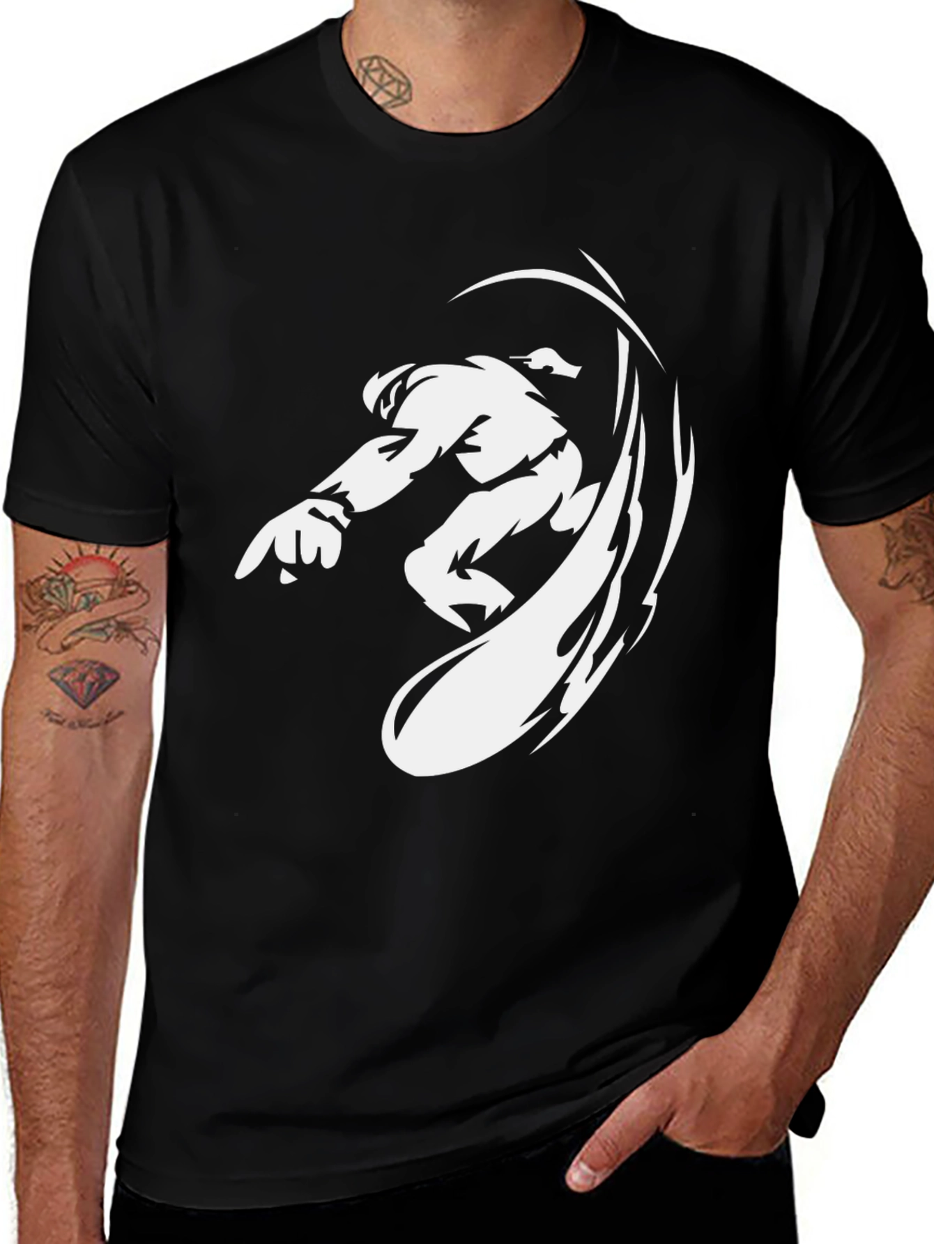 Black Graphic Tee - Anime Fighter Design