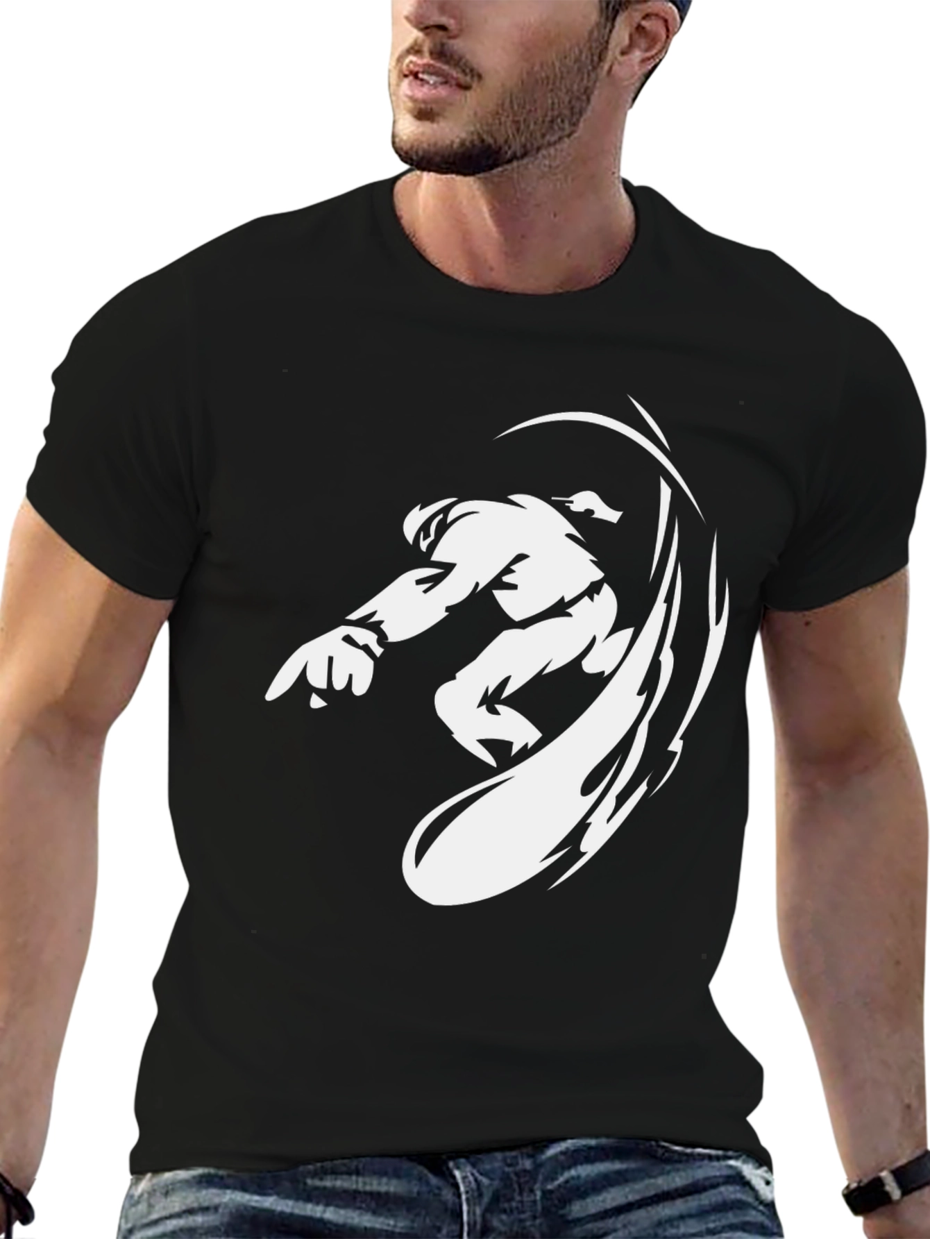 Black Graphic Tee - Anime Fighter Design
