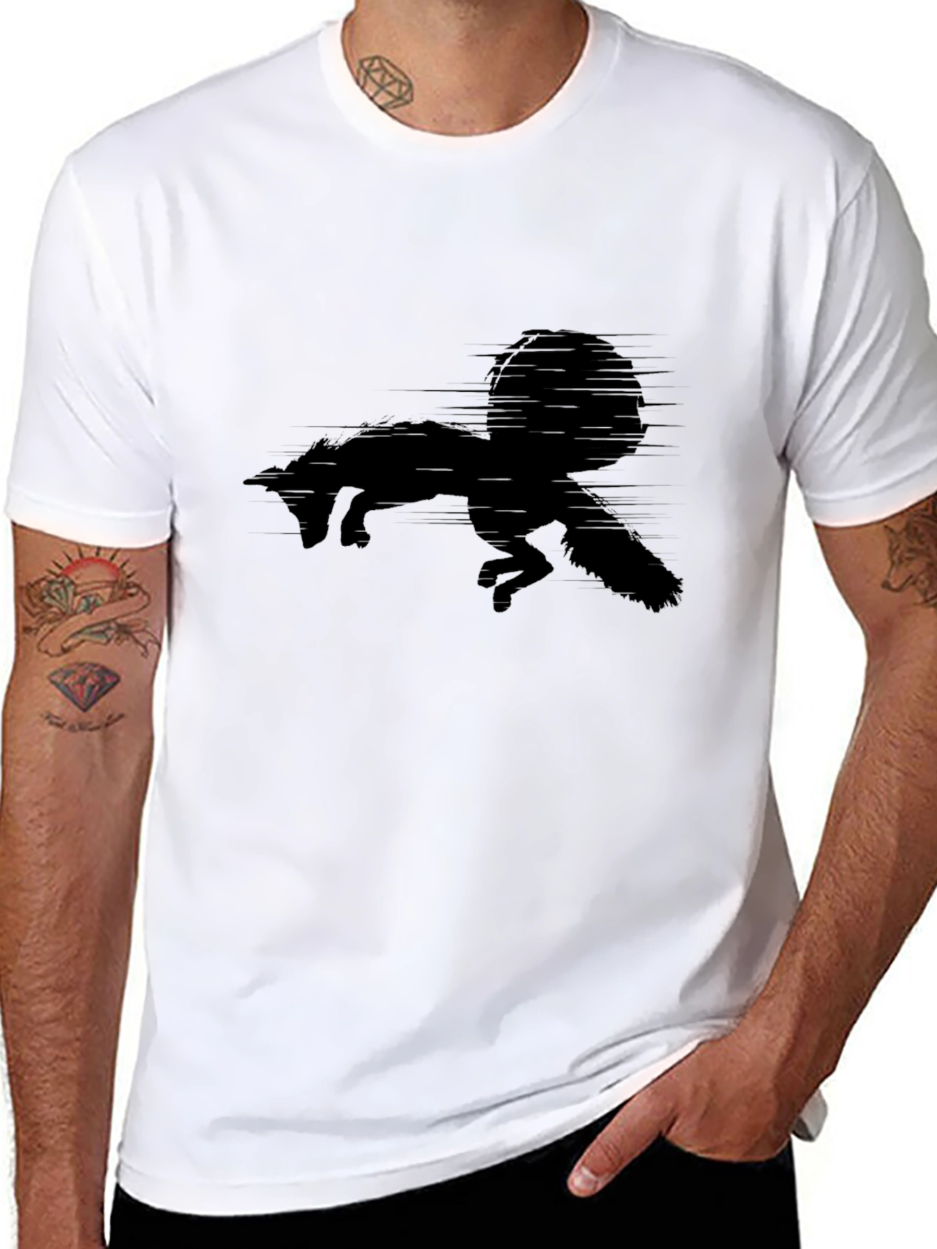 Black Fox Silhouette Mens Tee - Stylish Graphic T-Shirt