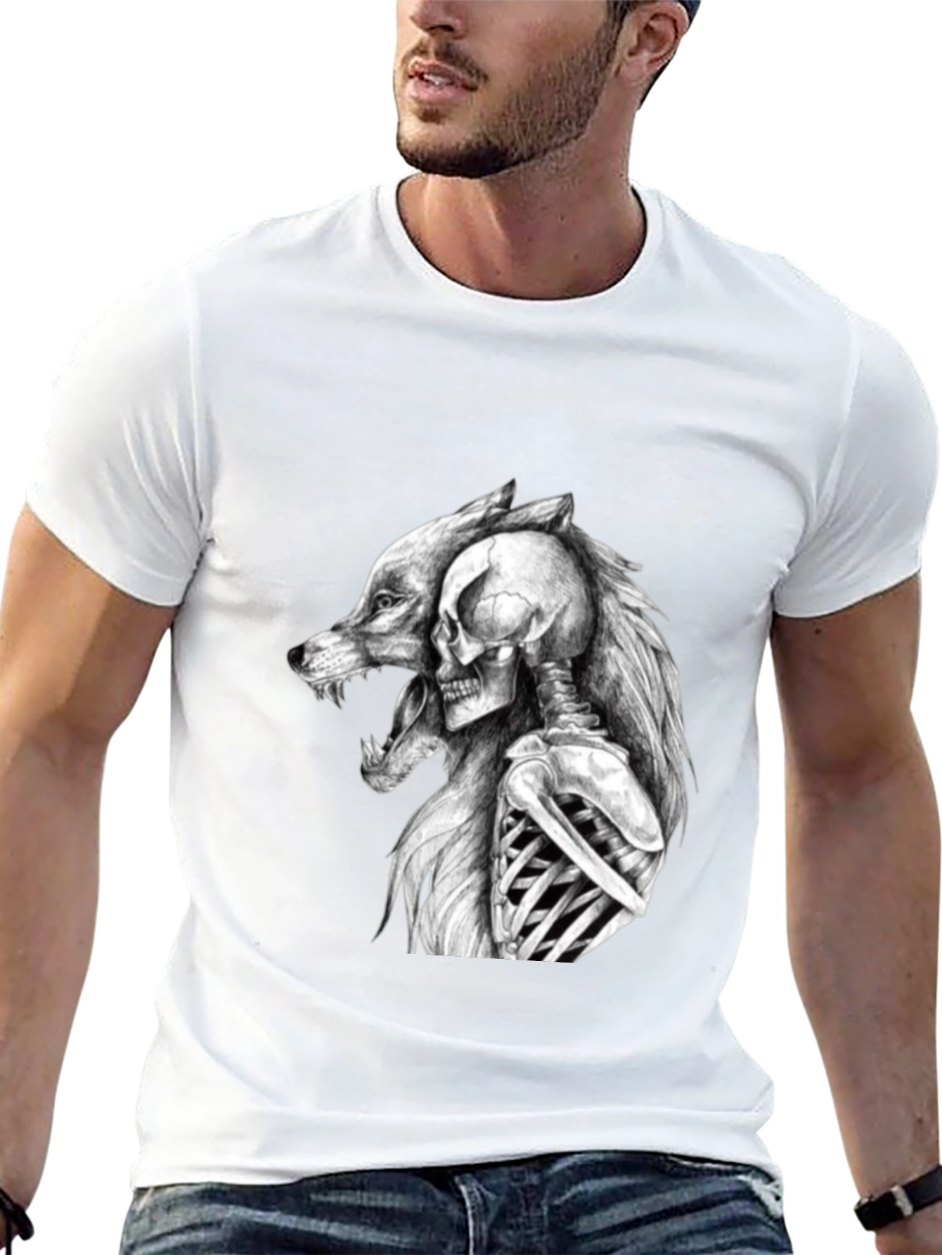 Wolf & Skull Graphic T-Shirt - Bold Design
