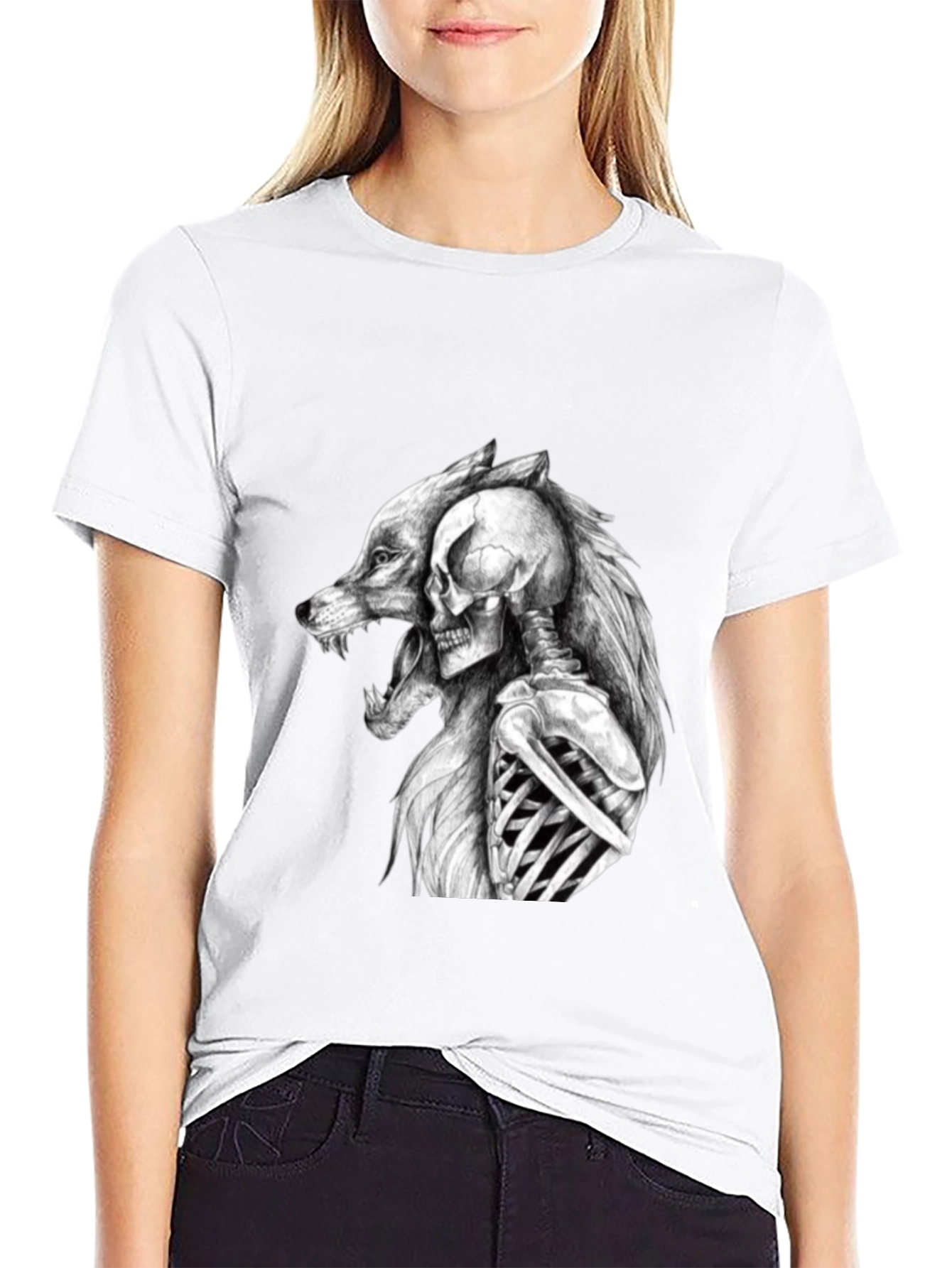 Wolf & Skull Graphic T-Shirt - Bold Design