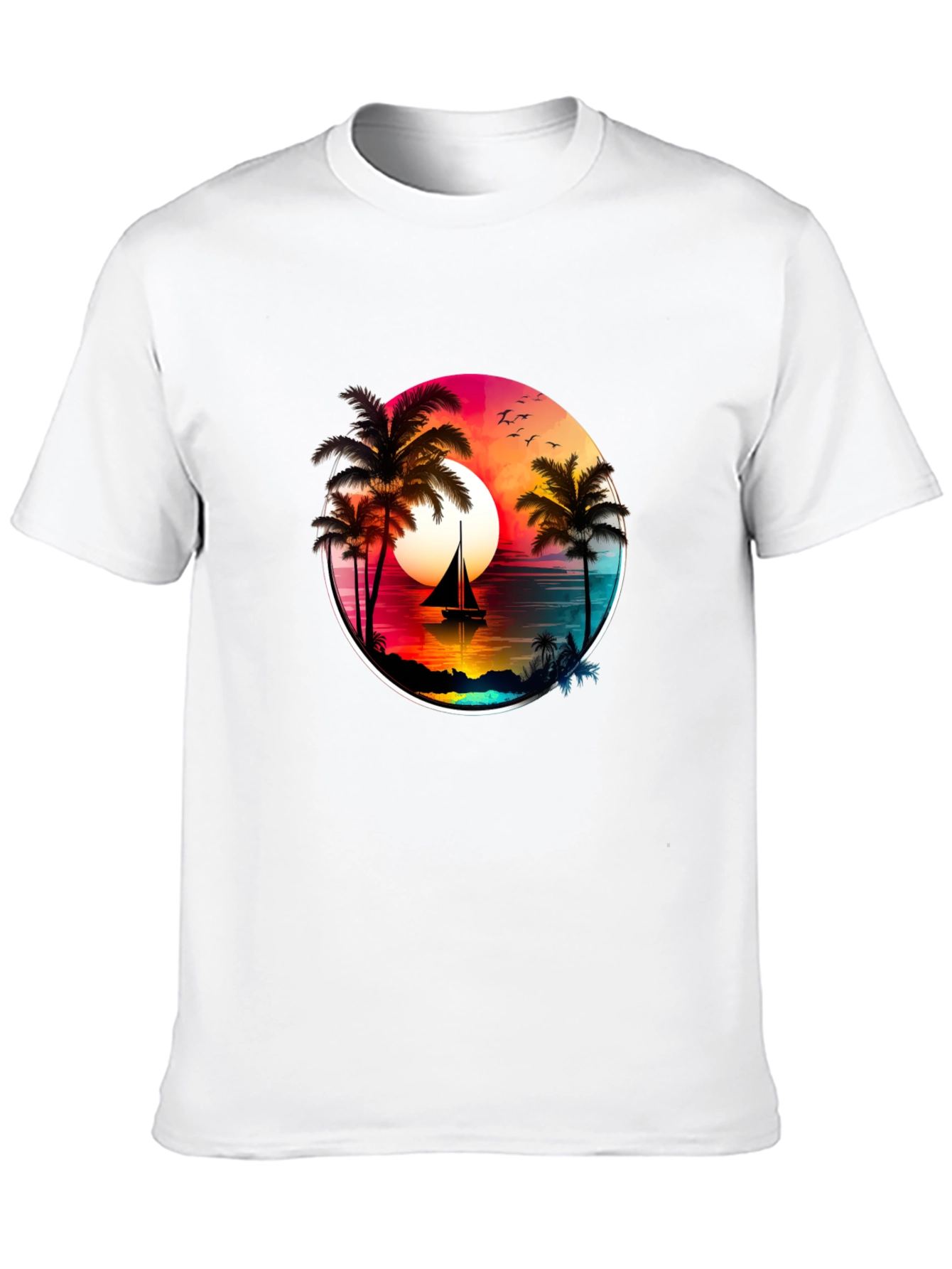 Sunset Sailboat Palm Tree Graphic Tee