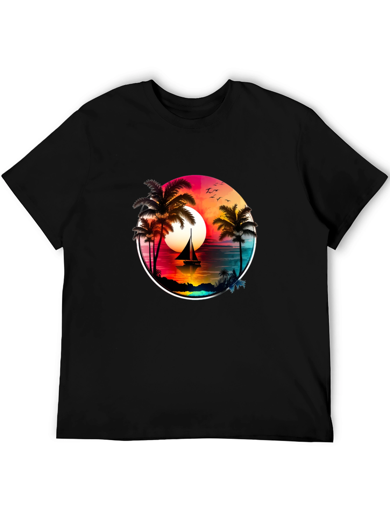 Sunset Sailboat Palm Tree Graphic Tee