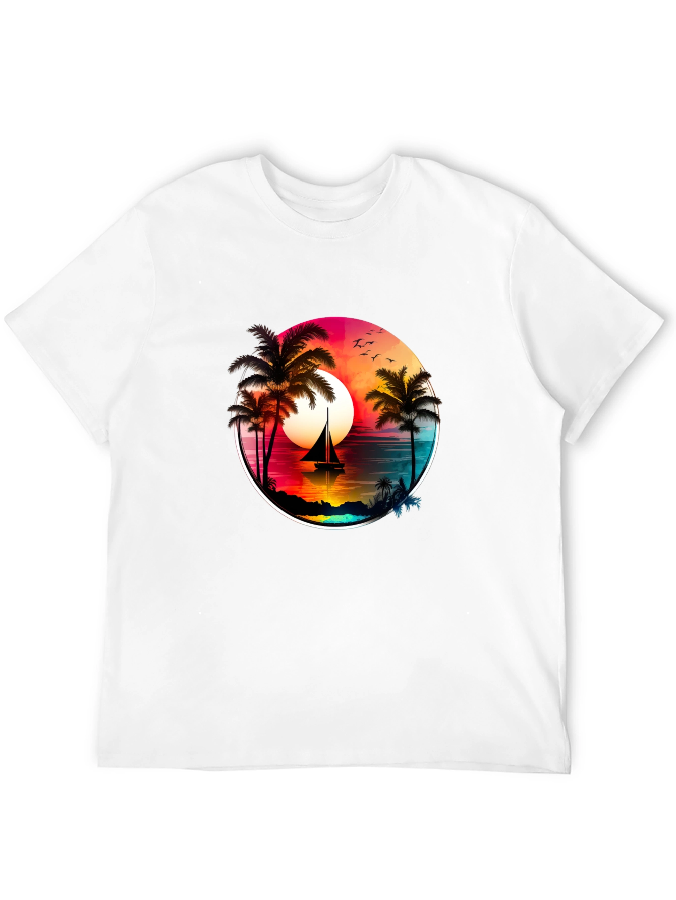 Sunset Sailboat Palm Tree Graphic Tee