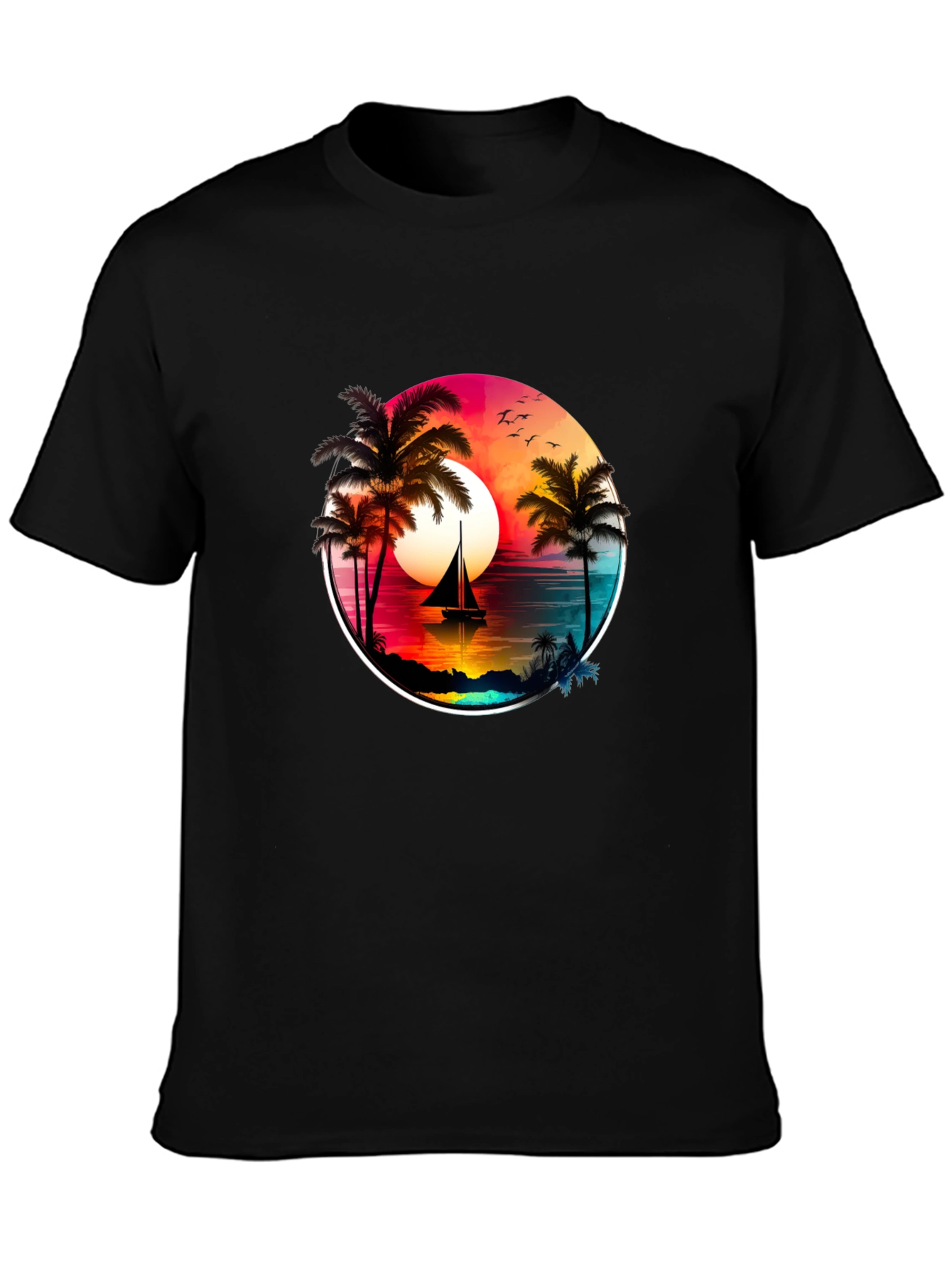 Sunset Sailboat Palm Tree Graphic Tee