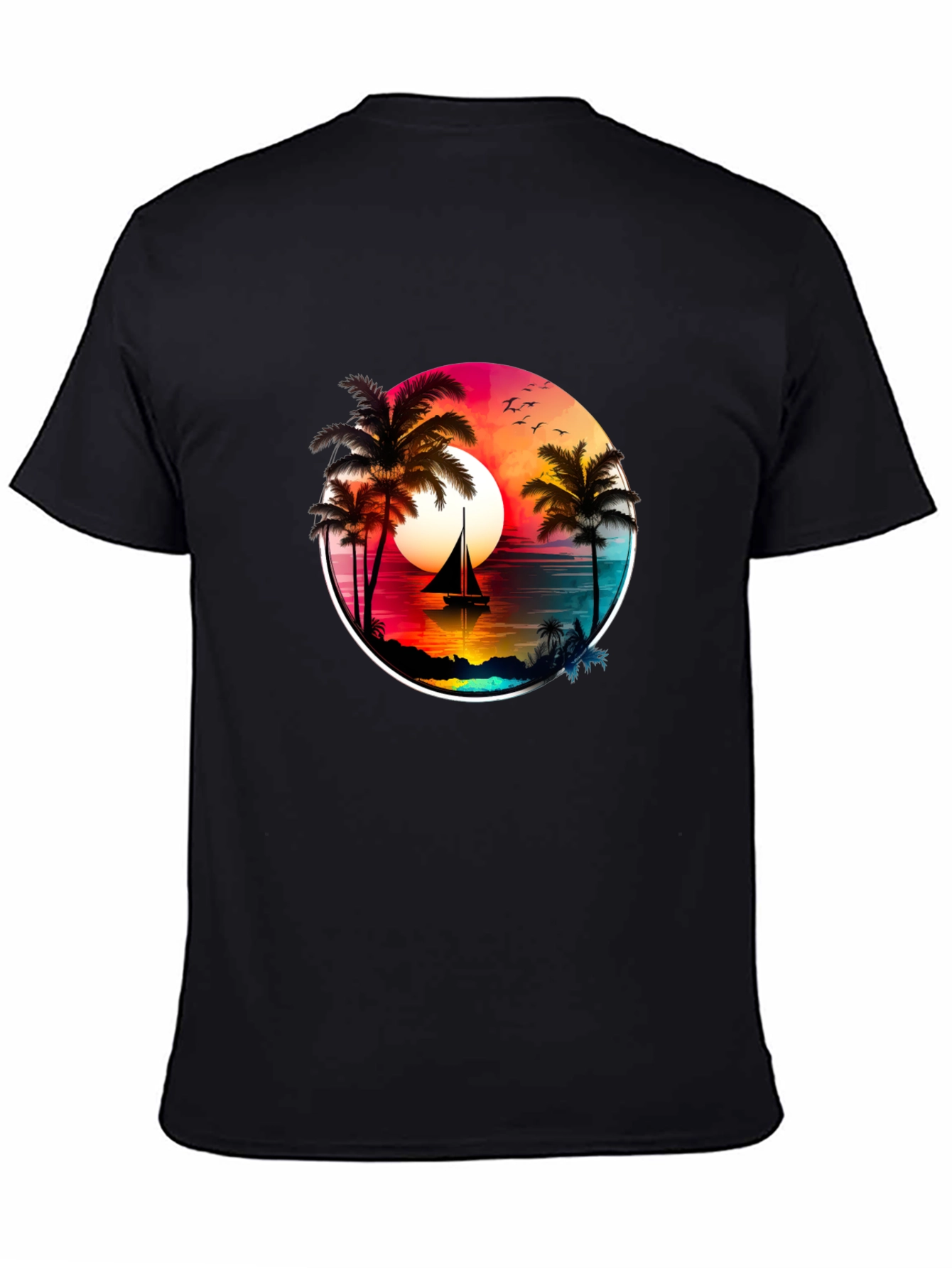Sunset Sailboat Palm Tree Graphic Tee