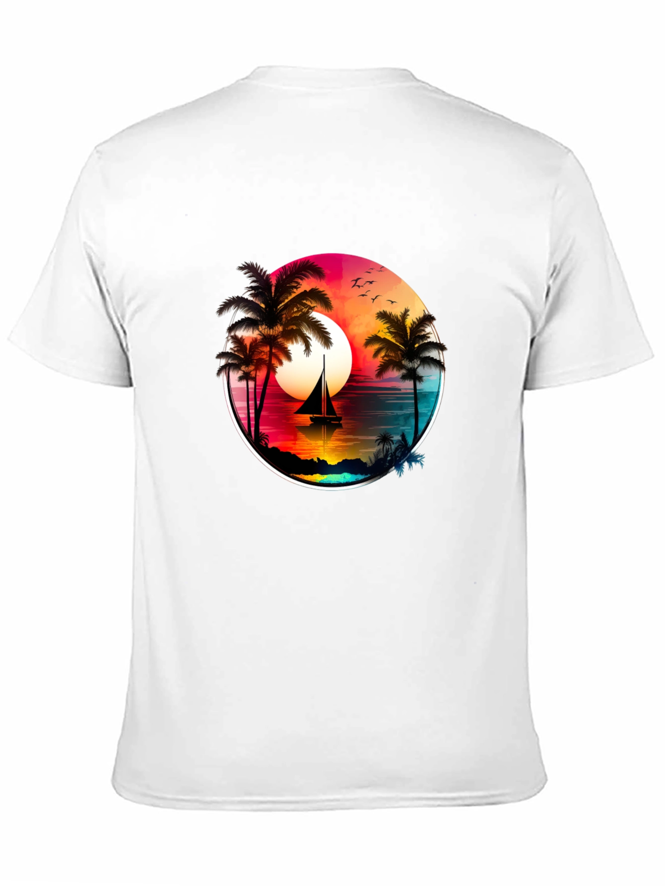 Sunset Sailboat Palm Tree Graphic Tee