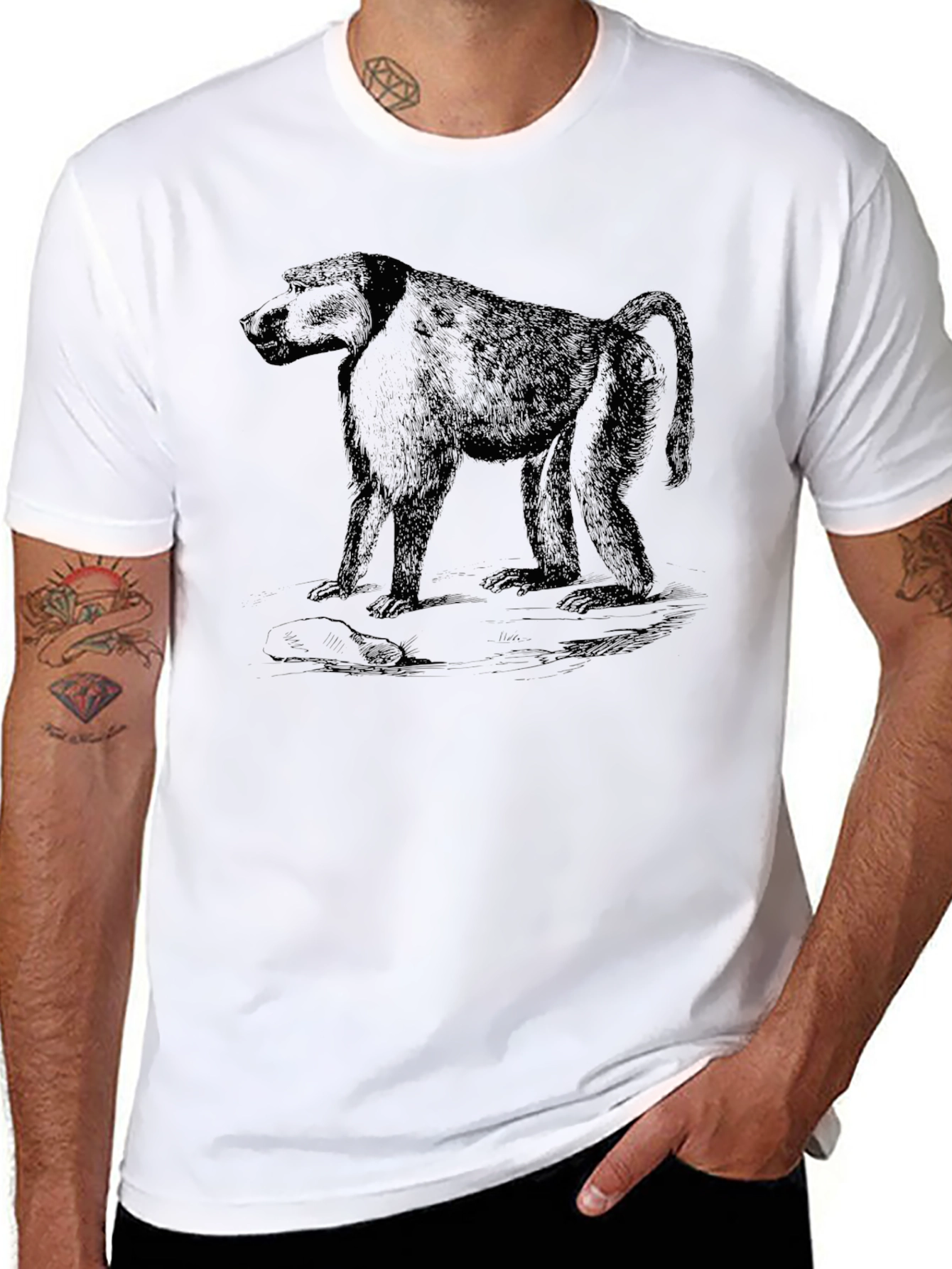 Baboon Graphic Print Black T-Shirt