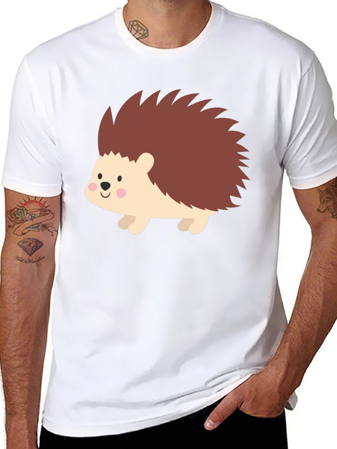 Cute Hedgehog Graphic Tee - Black