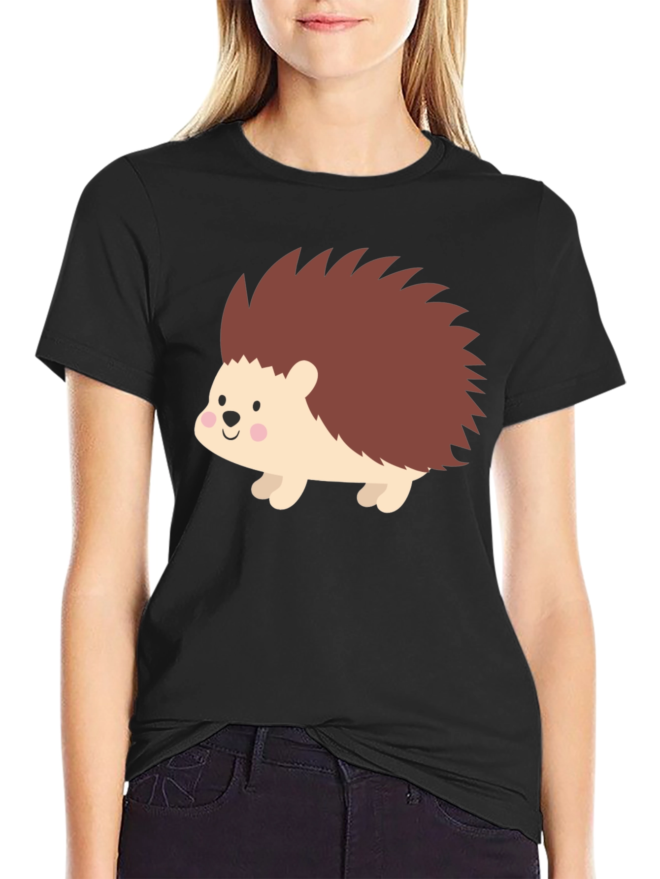 Cute Hedgehog Graphic Tee - Black
