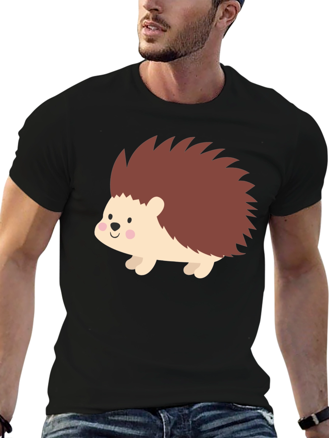 Cute Hedgehog Graphic Tee - Black