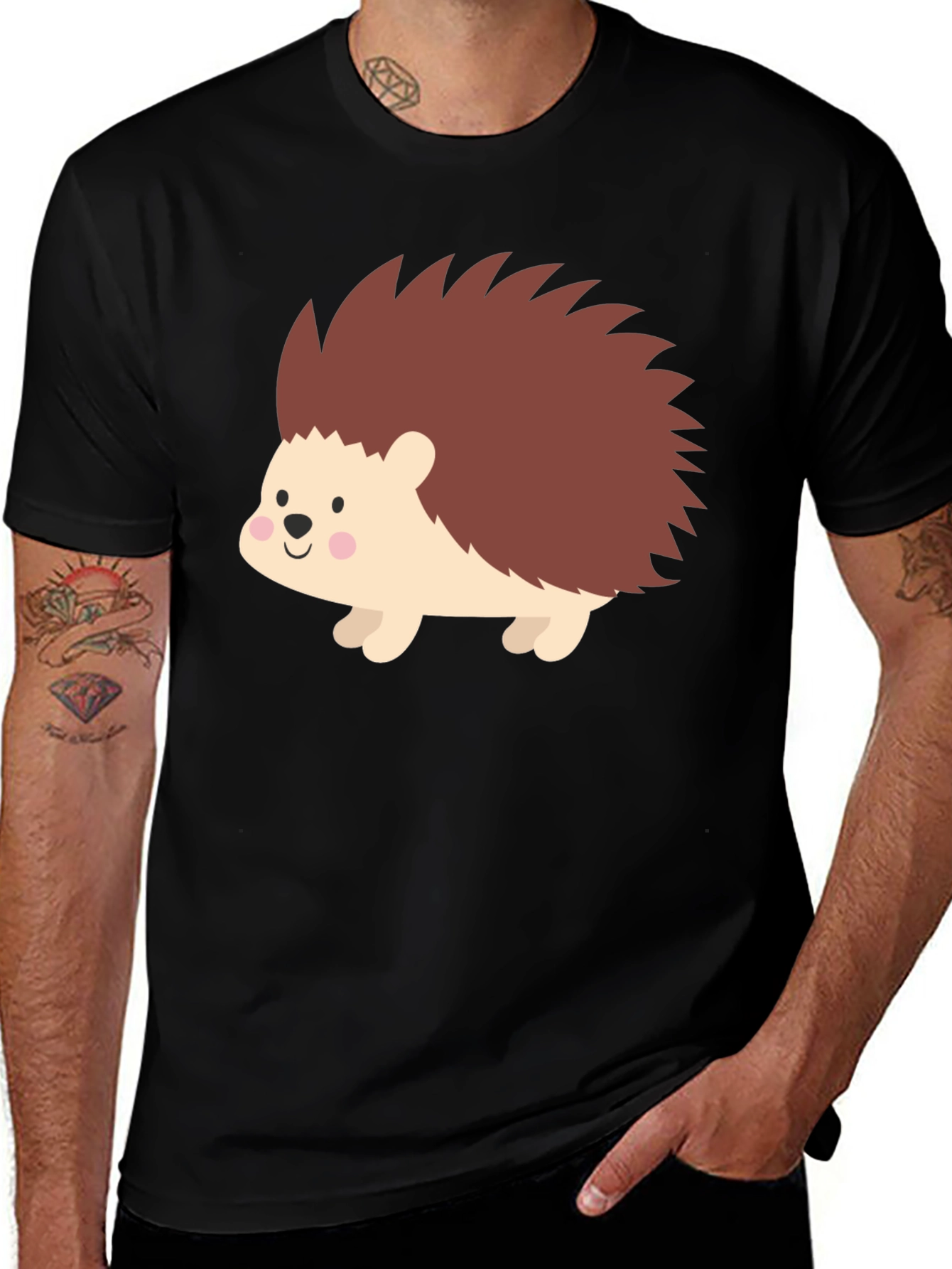 Cute Hedgehog Graphic Tee - Black