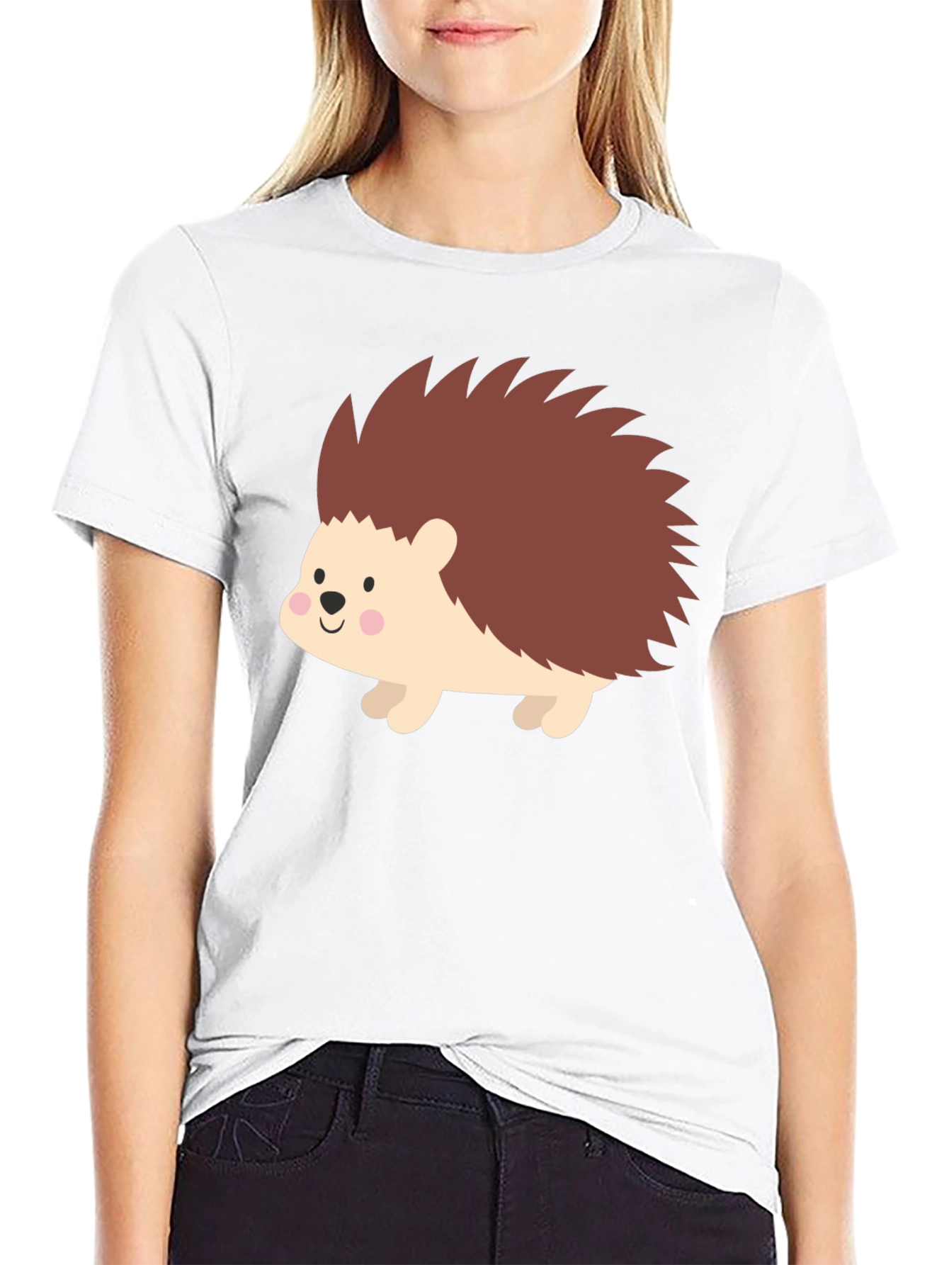 Cute Hedgehog Graphic Tee - Black