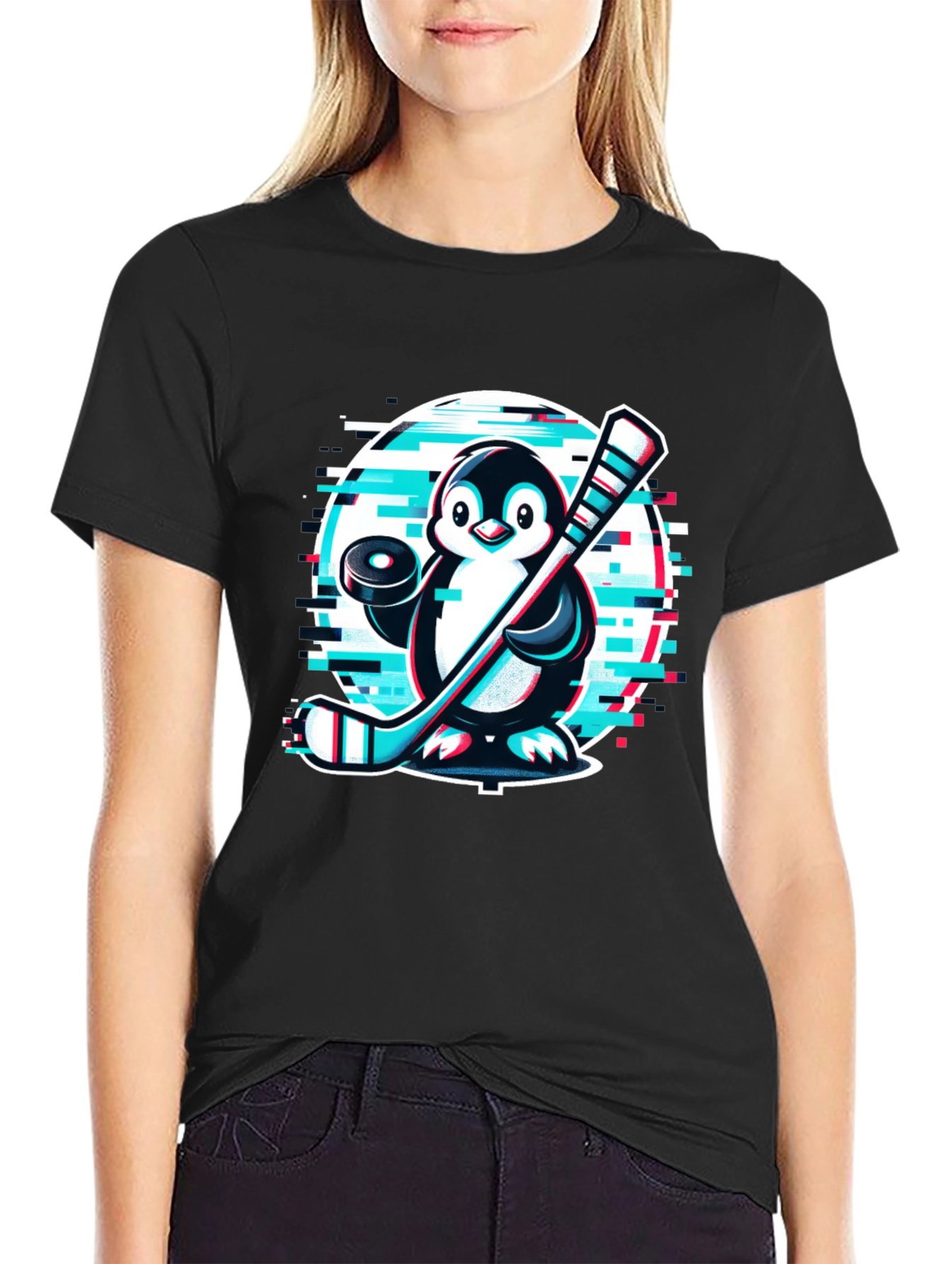 Penguin Hockey Player Black T-Shirt