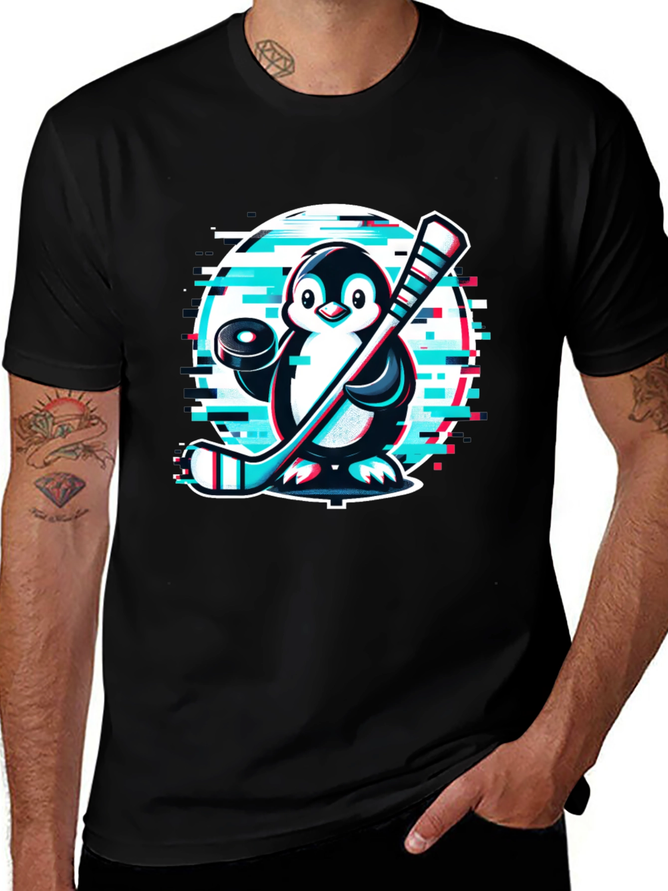 Penguin Hockey Player Black T-Shirt