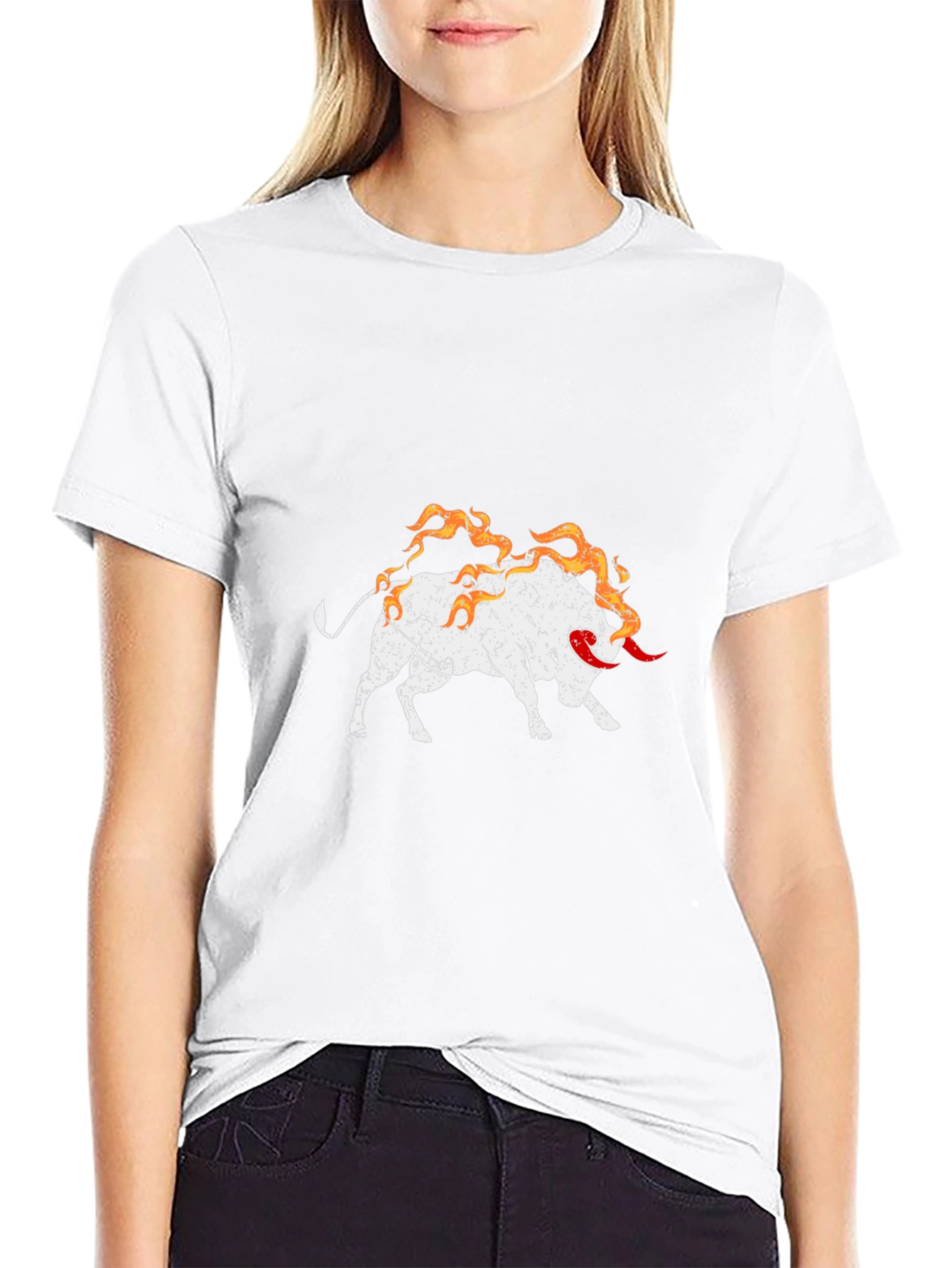 Fiery Bull Graphic Tee - Black Cotton Shirt