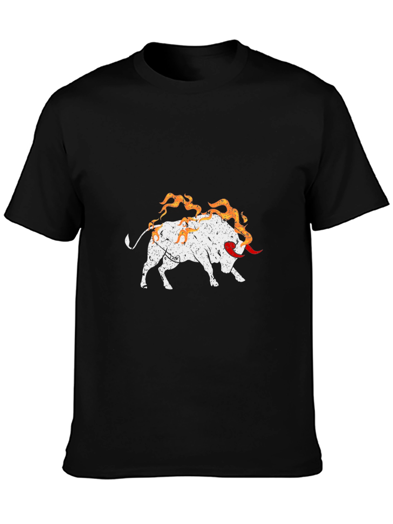 Fiery Bull Graphic Tee - Black Cotton Shirt